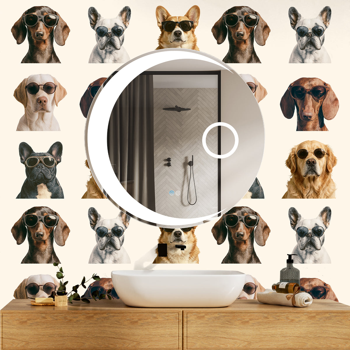 HaokHome Peel and Stick Wallpaper Cool Dog Sunglasses Wall Mural Removable Self Adhesive Whimsical Pet Wallpaper