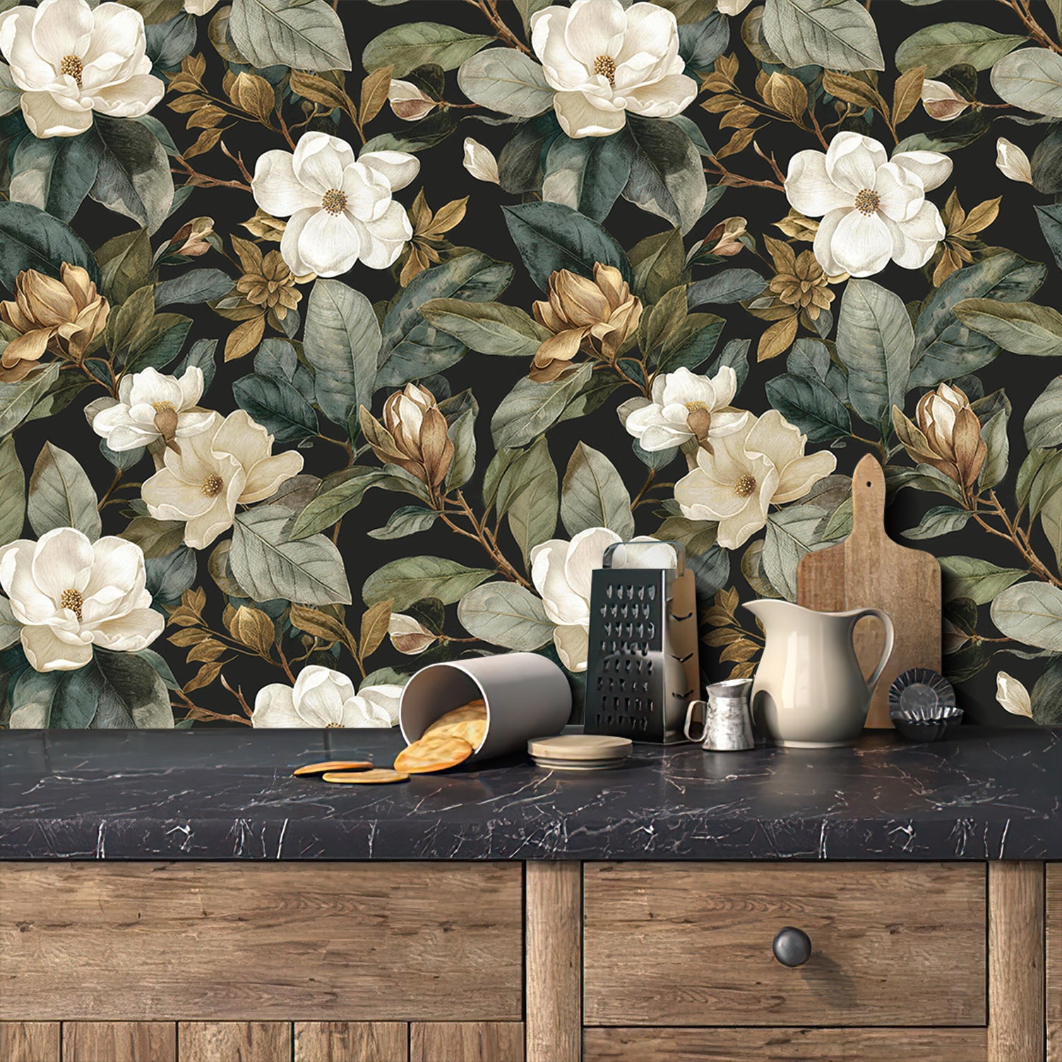 Moody Magnolia Vintage Botanical Wallpaper