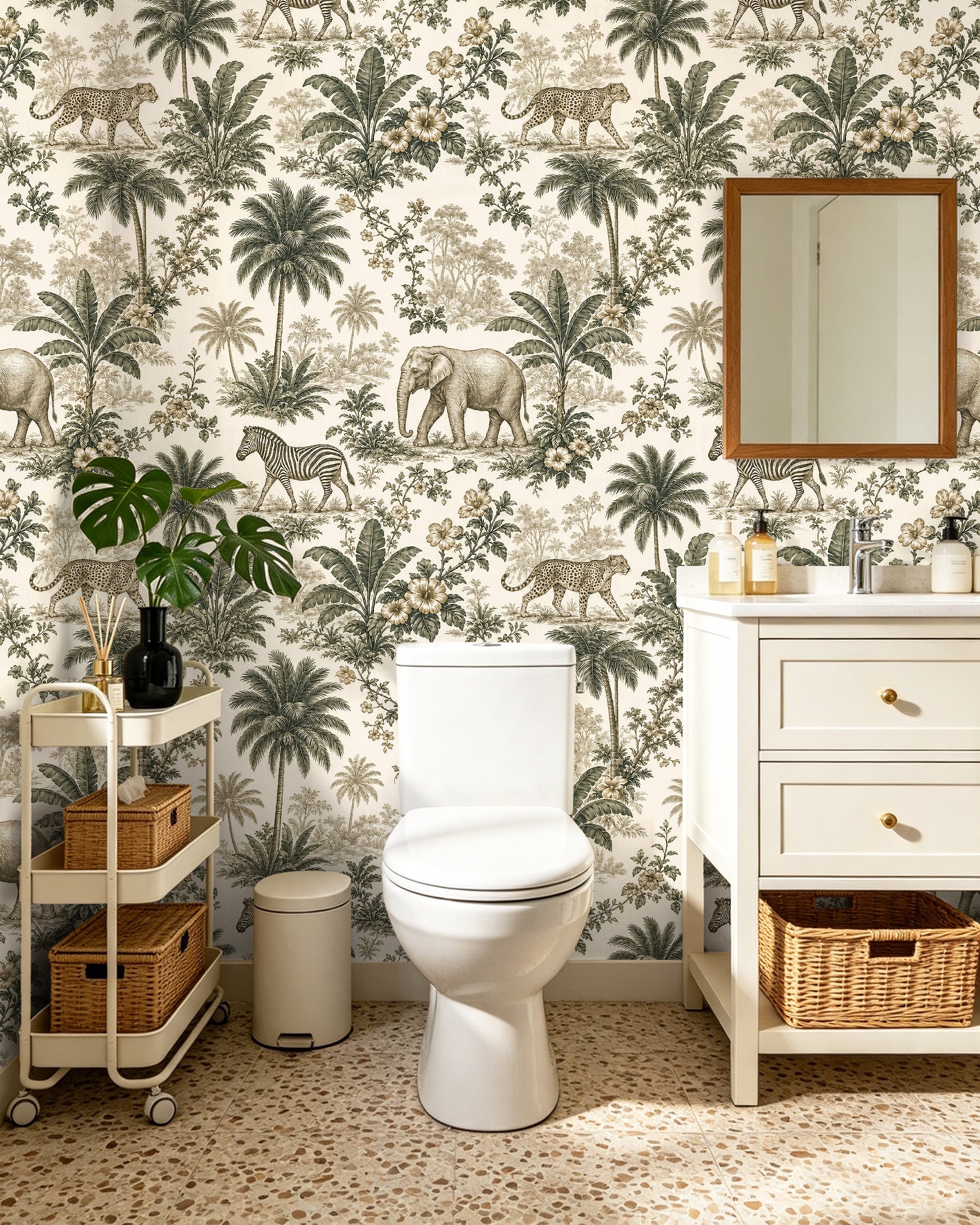 Safari Toile Wallpaper – Vintage Jungle Sketch Wallpaper