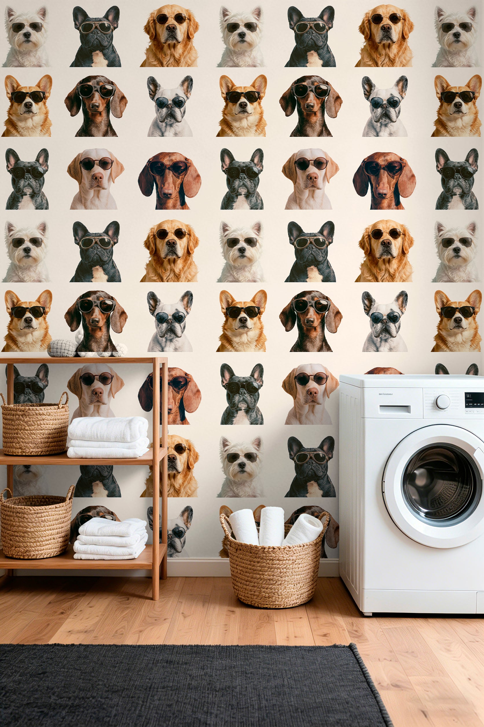 HaokHome Peel and Stick Wallpaper Cool Dog Sunglasses Wall Mural Removable Self Adhesive Whimsical Pet Wallpaper