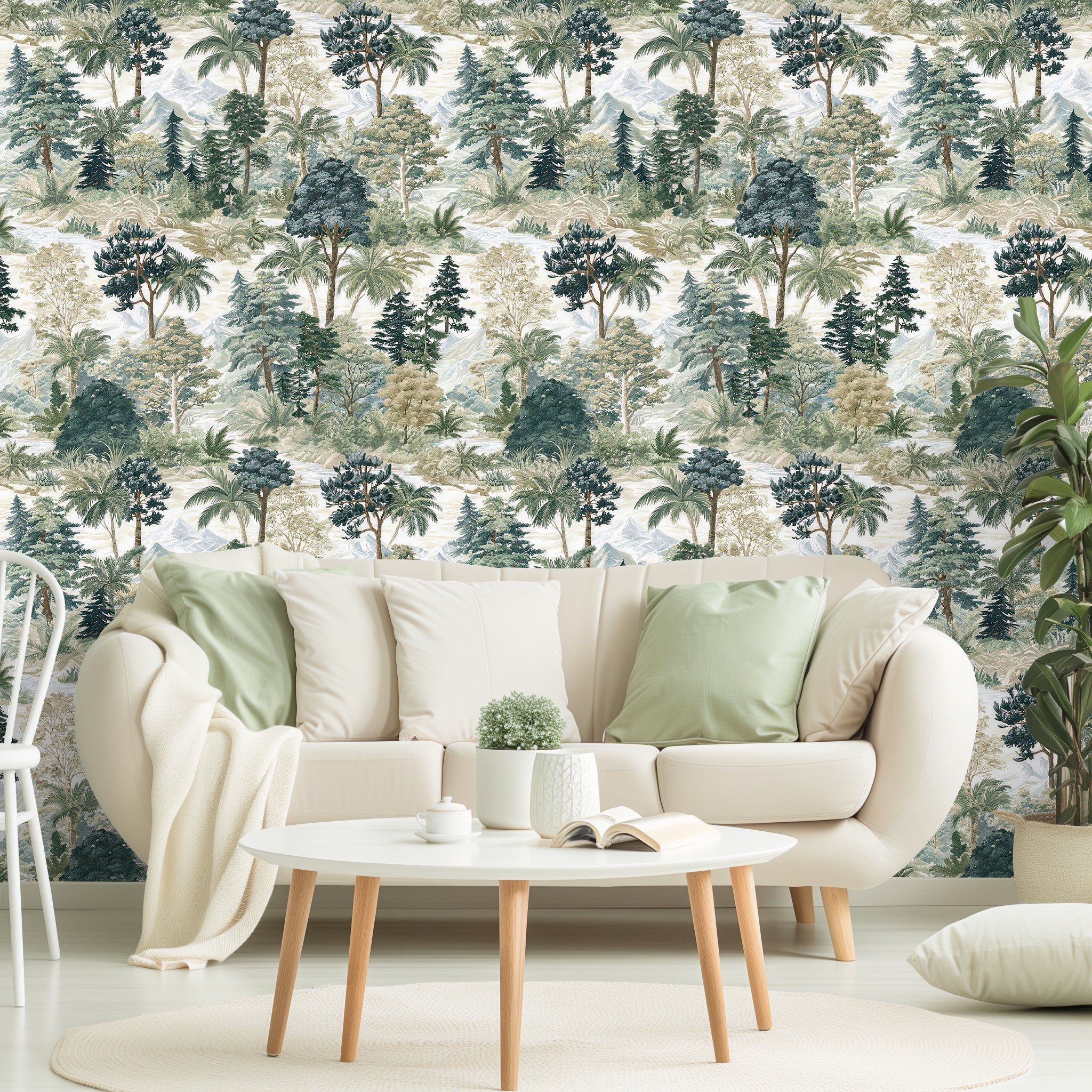 HaokHome Peel and Stick Wallpaper Soft Watercolor Forest Wall Mural Removable Self Adhesive Gentle Tree Wallpaper
