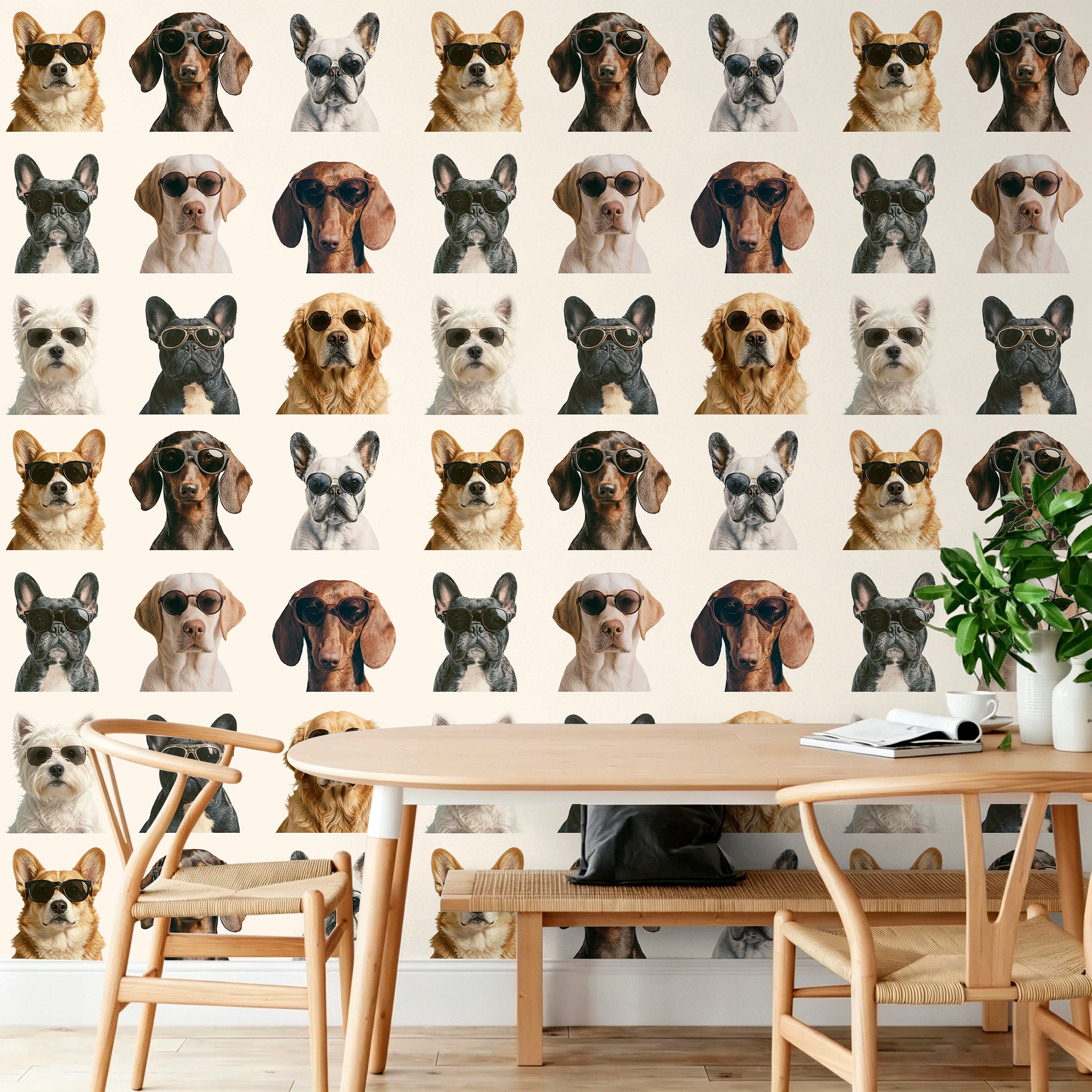 HaokHome Peel and Stick Wallpaper Cool Dog Sunglasses Wall Mural Removable Self Adhesive Whimsical Pet Wallpaper