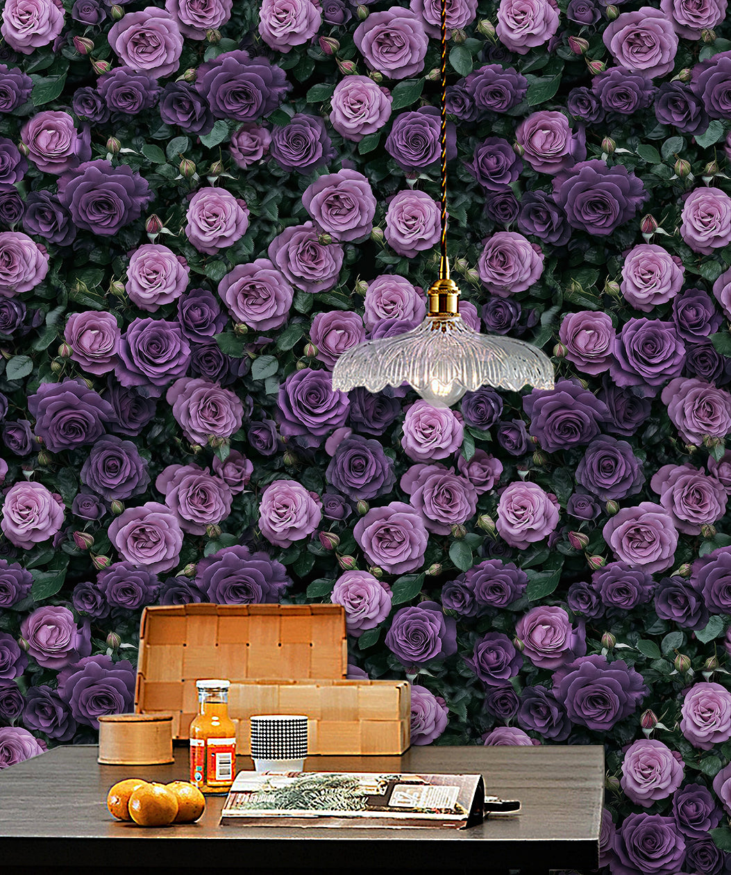 HaokHome Floral Peel and Stick Wallpaper Vintage Purple Rose, Romantic Floral Removable Self Adhesive Peel and Stick Wallpaper for Bedroom Living Room