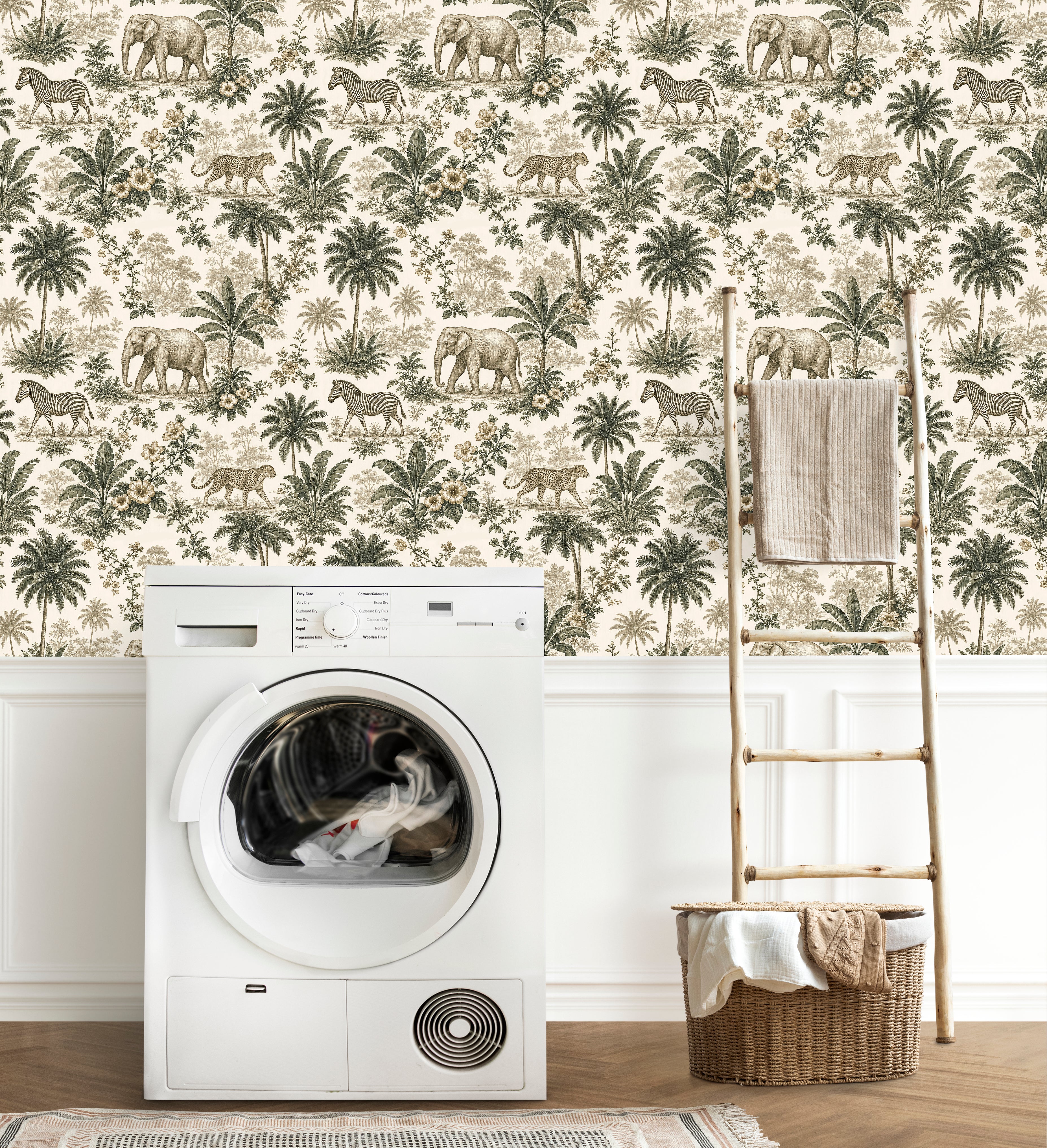 Safari Toile Wallpaper – Vintage Jungle Sketch Wallpaper