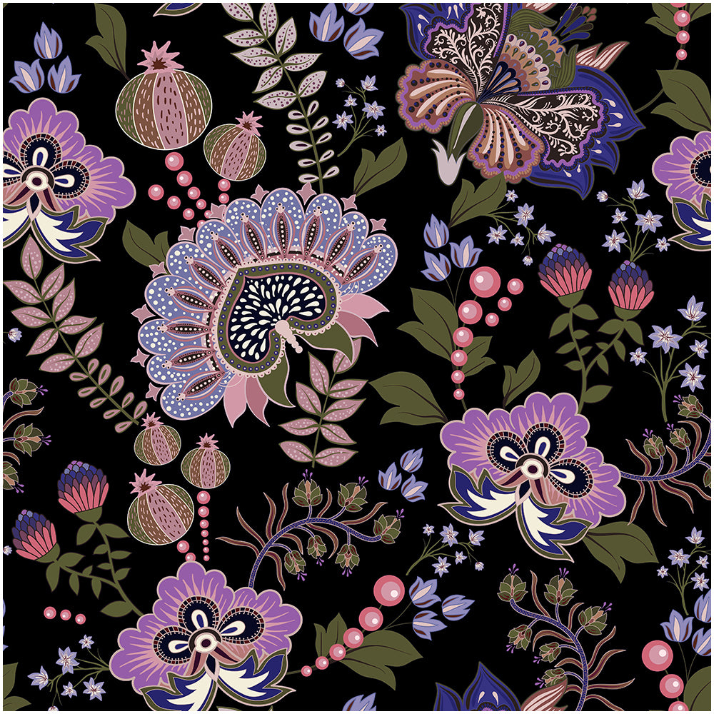 Dark Boho Paisley Floral Wallpaper – Exotic Folk Botanical Print