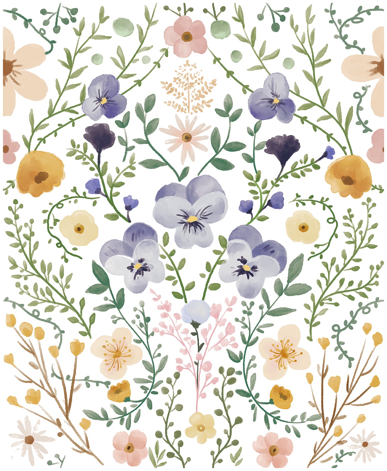 HaokHome 93399-1 Floral Purple/Green/White Peel & Stick Wall Paper Nursery DIY Contact Paper