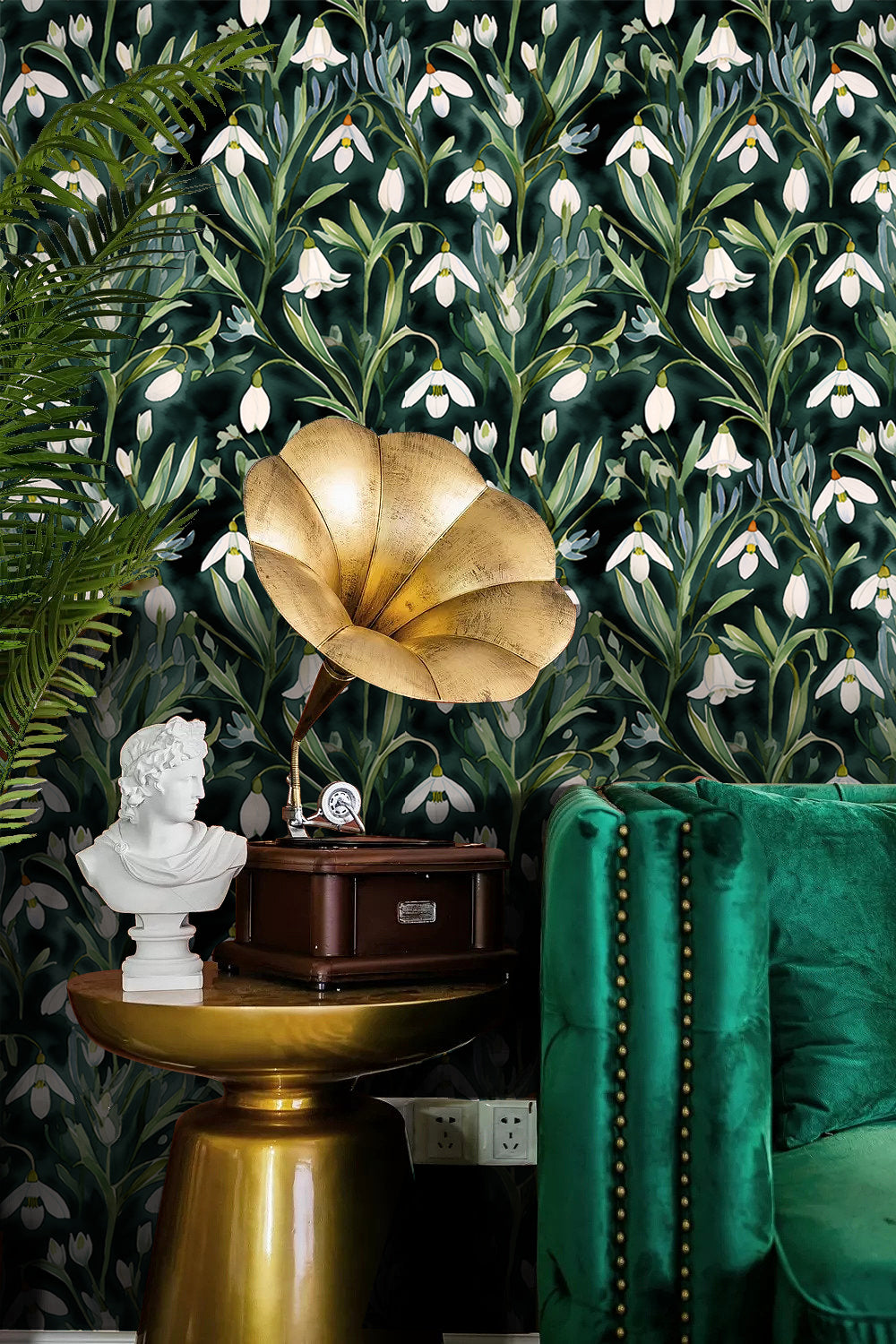 HAOKHOME 93345 Peel and Stick Wallpaper Floral Removable Wall Paper Green/White Vinyl Stick on Wall Mural Contact Paper