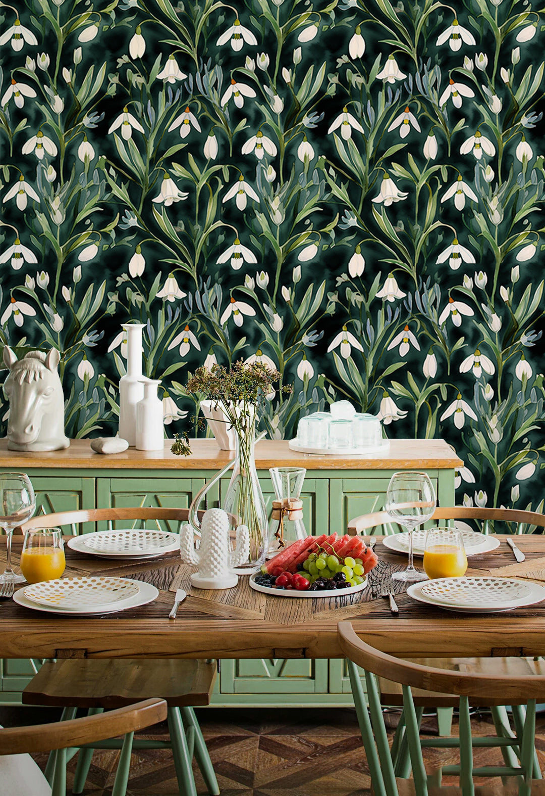 HAOKHOME 93345 Peel and Stick Wallpaper Floral Removable Wall Paper Green/White Vinyl Stick on Wall Mural Contact Paper