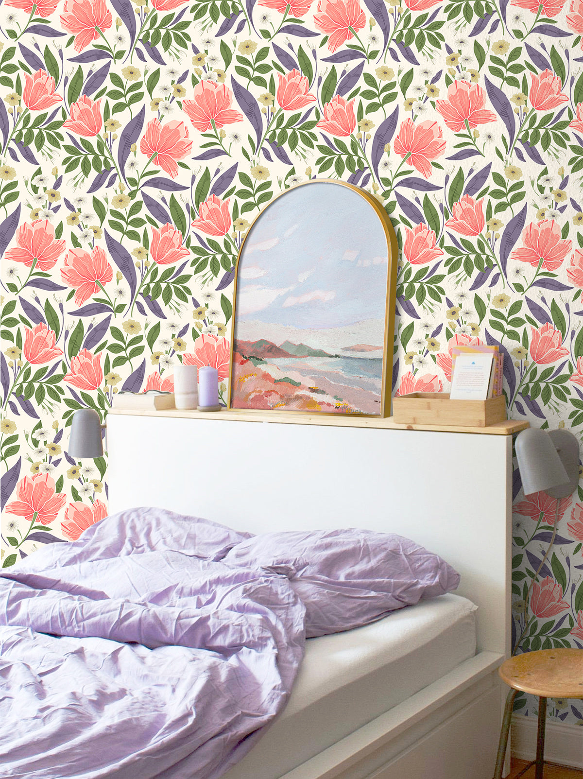 HAOKHOME 93379-1 Peel and Stick Removable Boho Adhesive Pink Wallpaper for Bedroom Cabinet Countertop Vintage Floral Contact Paper Home Decor