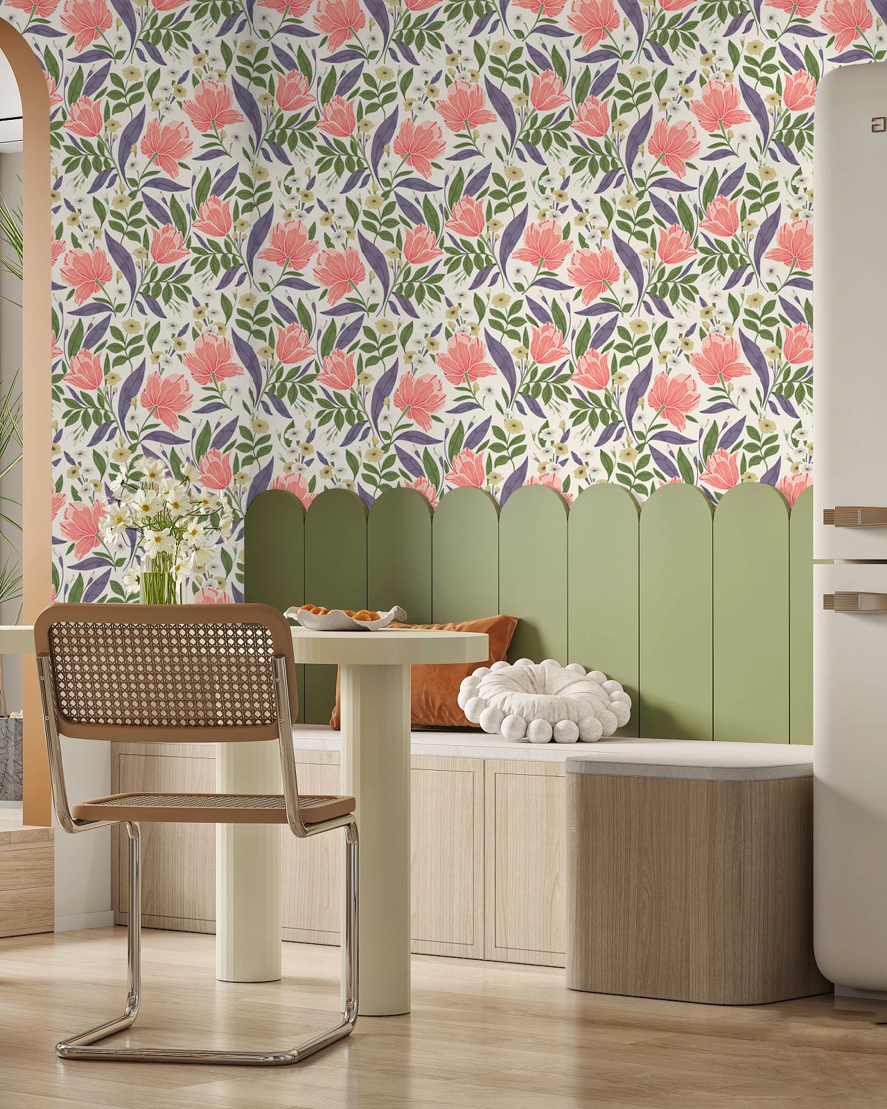 HAOKHOME 93379-1 Peel and Stick Removable Boho Adhesive Pink Wallpaper for Bedroom Cabinet Countertop Vintage Floral Contact Paper Home Decor