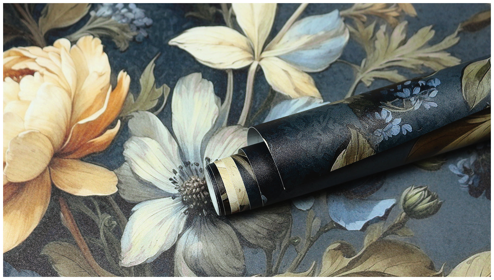 HAOKHOME 93429 Vintage Floral Peel and Stick Wallpaper Wall Paper Removable Boho for Bedroom Blue/Cream Contact Paper