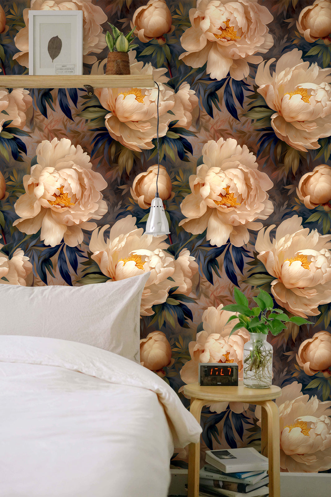 HAOKHOME 93435 Vintage Peel and Stick Wallpaper Floral Wall Paper Removable Boho for Bedroom Blue/Cream Contact Paper