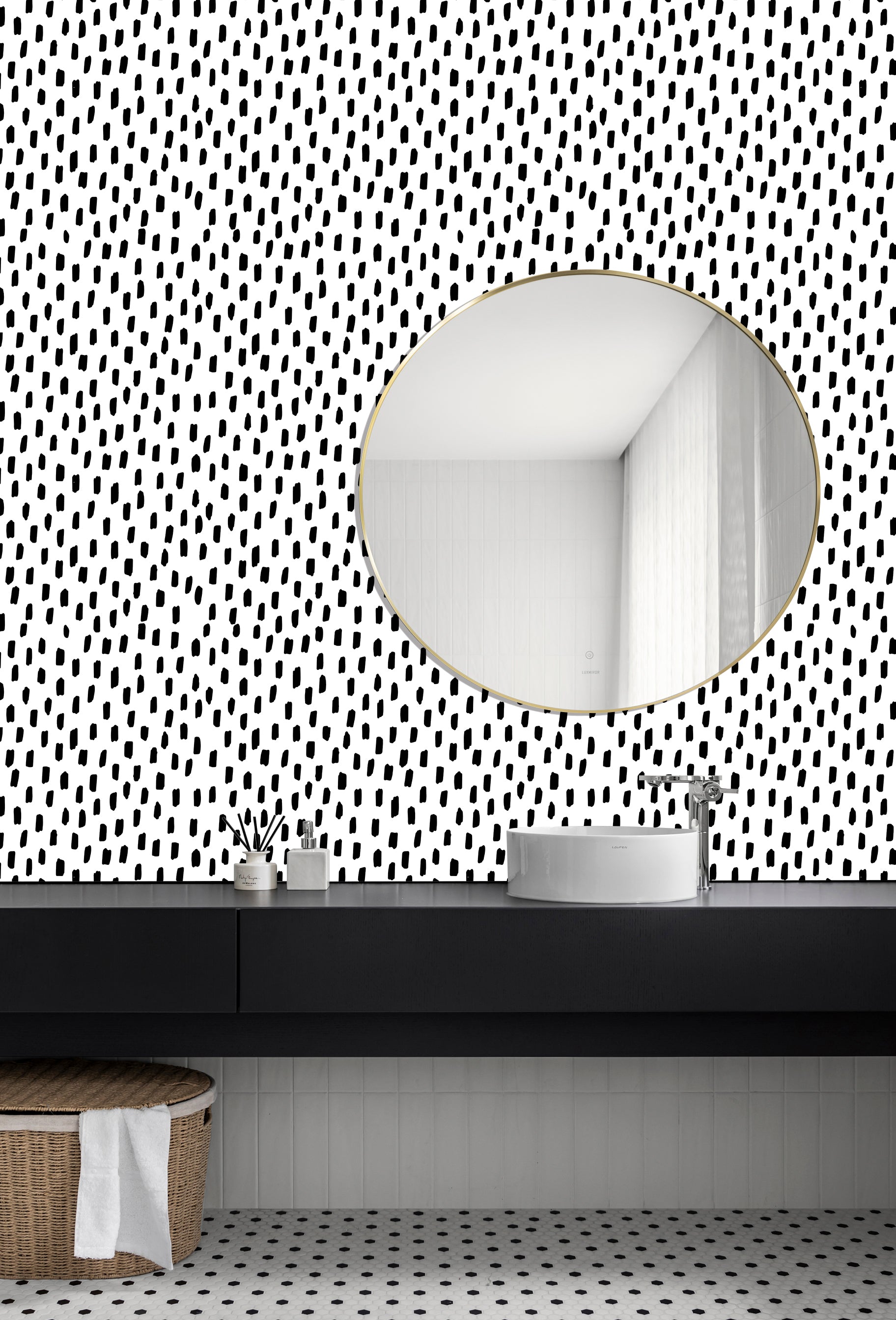 HAOKHOME Black Peel and Stick Wallpaper Modern Dots Wall Paper Removable for Bathroom Black/White Contact Paper
