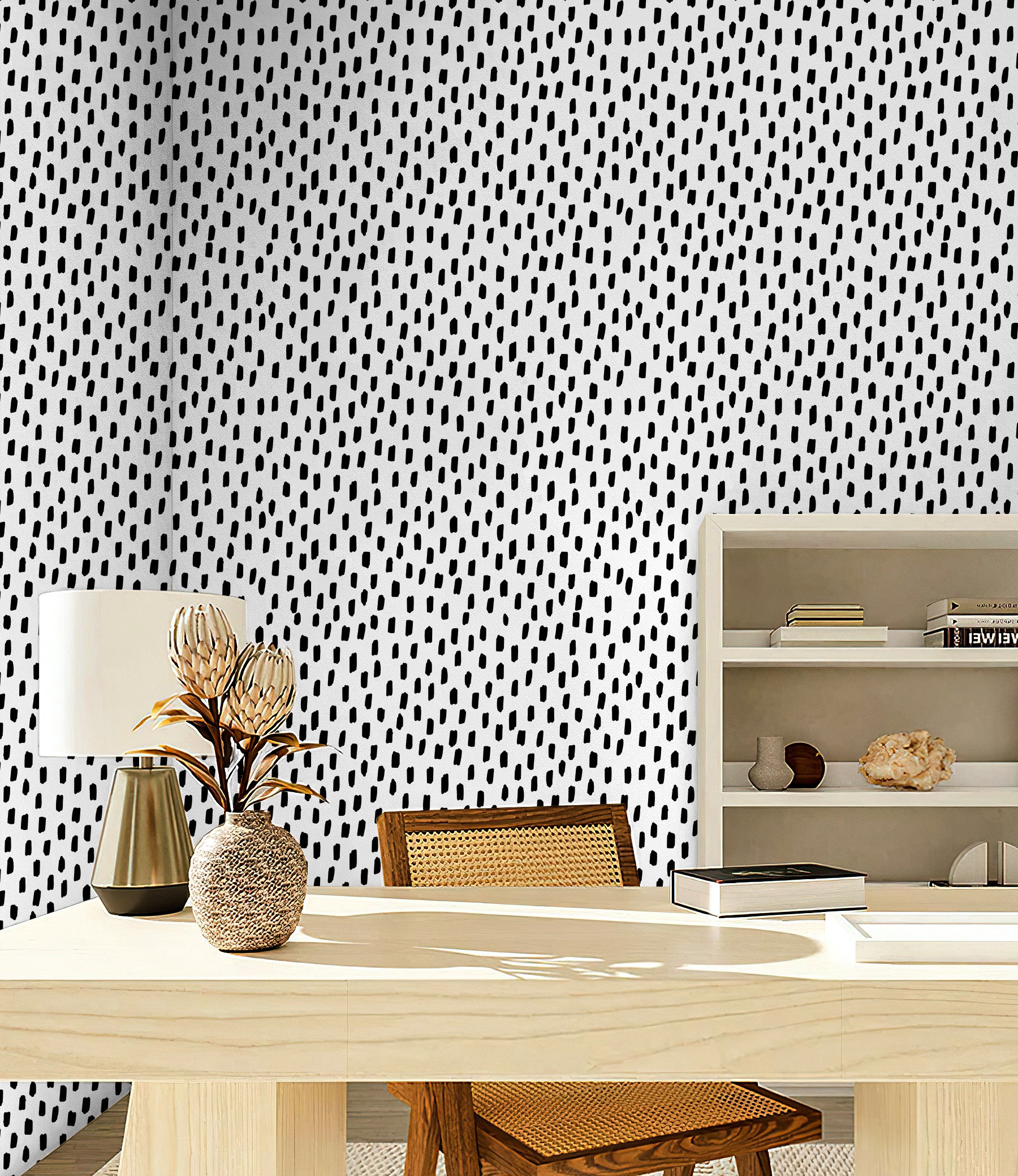 HAOKHOME Black Peel and Stick Wallpaper Modern Dots Wall Paper Removable for Bathroom Black/White Contact Paper