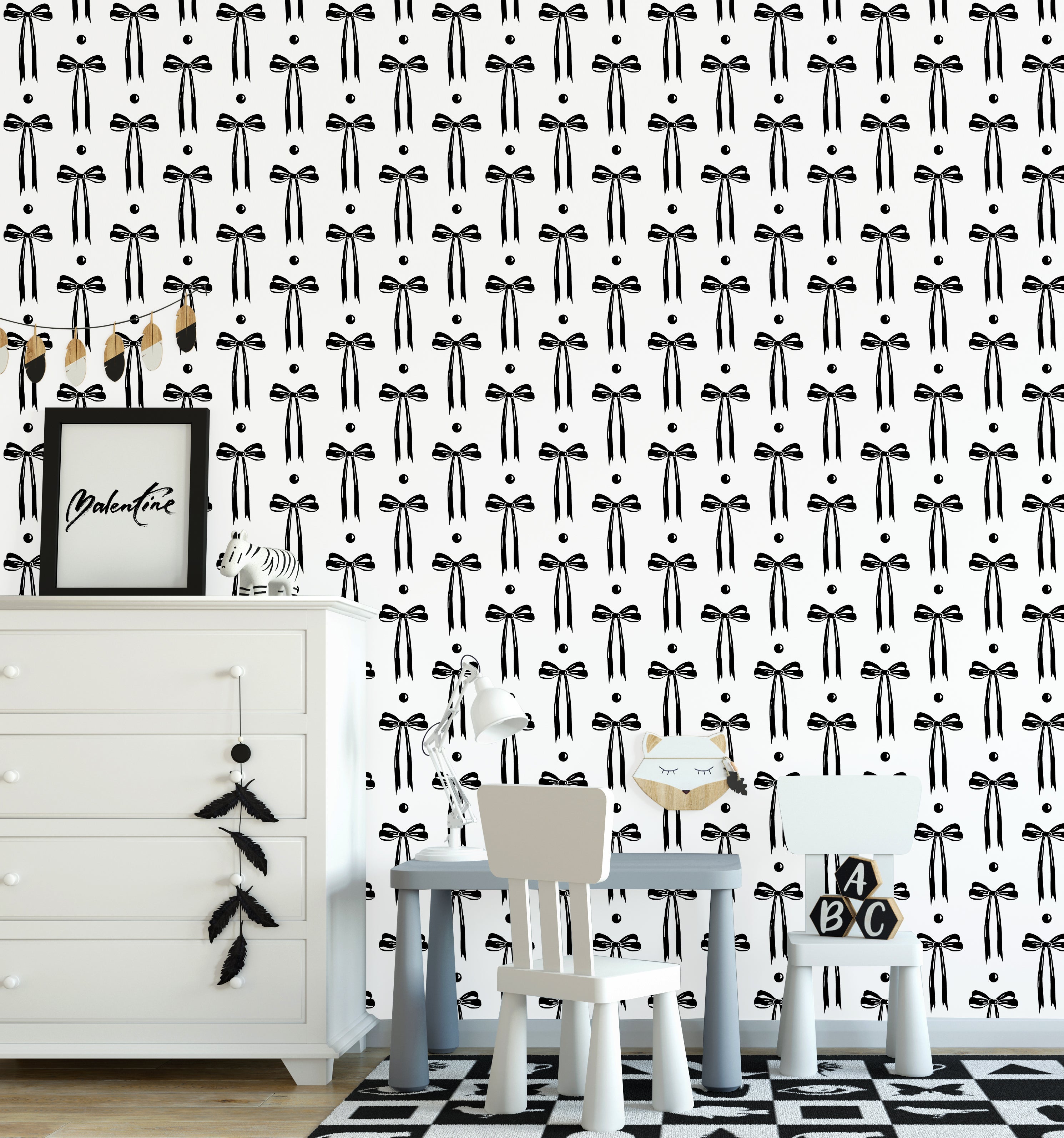 HAOKHOME Black Wall Paper Peel and Stick Modern Bow Ties Wallpaper Removable for Nursery