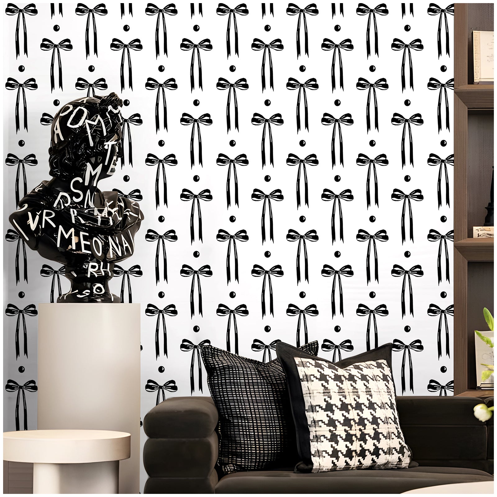 HAOKHOME Black Wall Paper Peel and Stick Modern Bow Ties Wallpaper Removable for Nursery