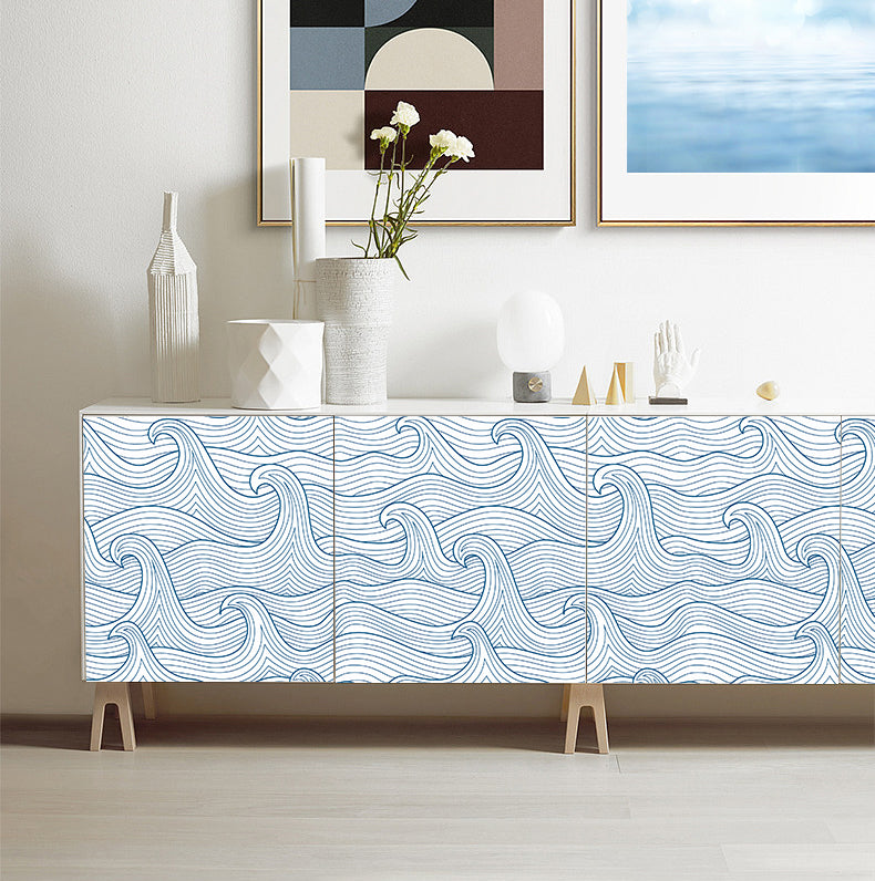 HAOKHOME Coastal Peel and Stick Wallpaper Modern Wave Wall Paper Removable for Bathroom Navy/White Contact Paper
