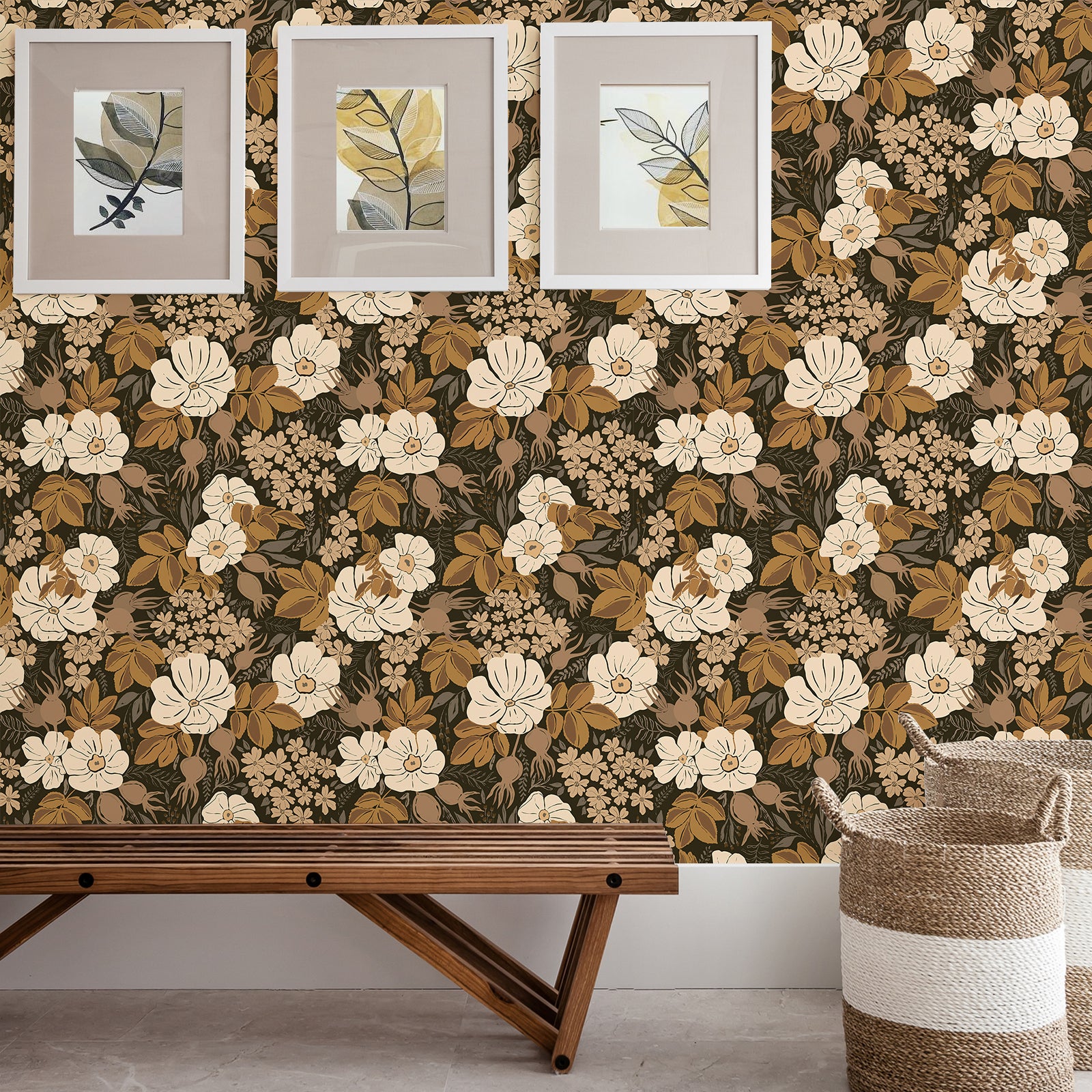 HaokHome 93275 Vintage Floral Peel and Stick Wallpaper – Beige & Brown Botanical Pattern