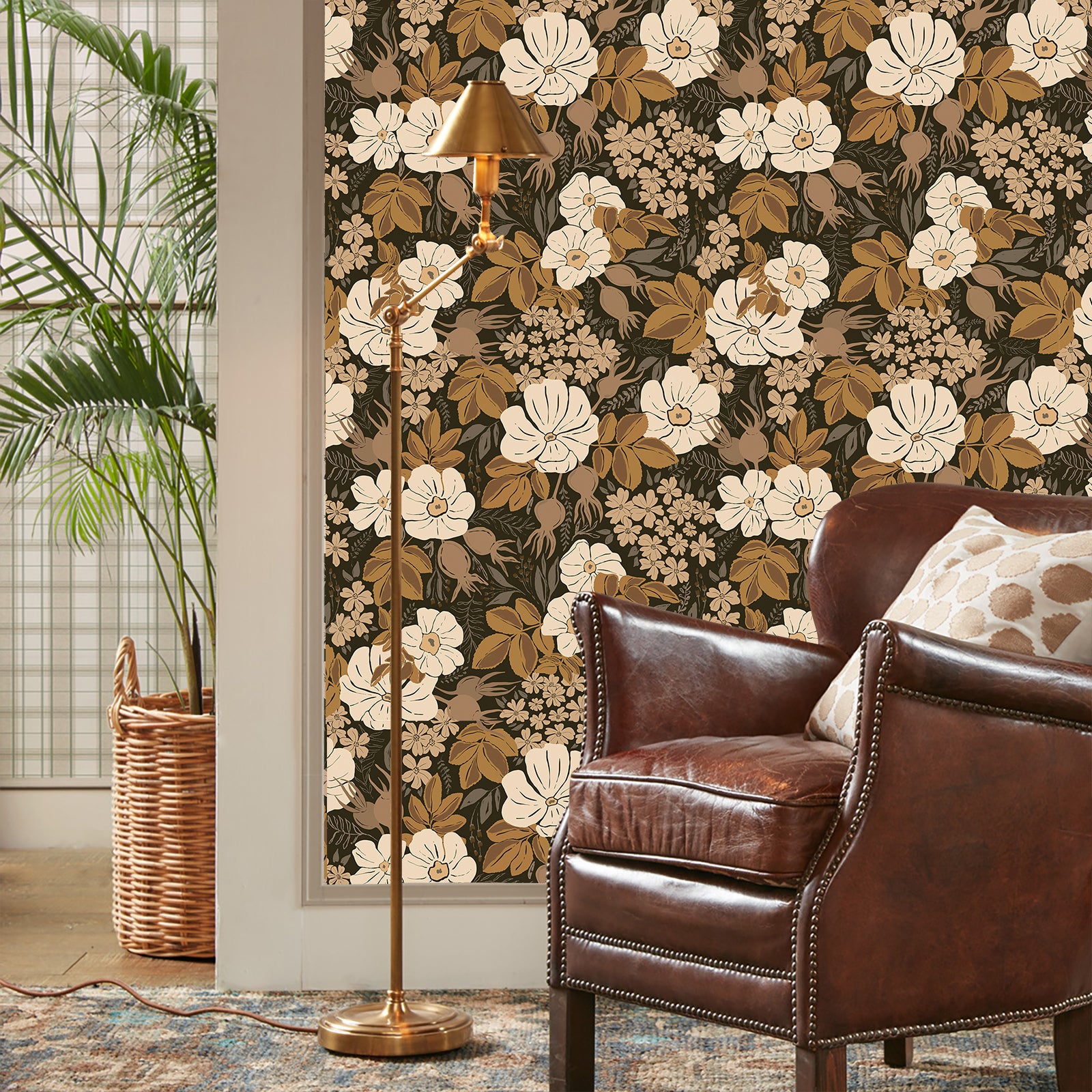 HaokHome 93275 Vintage Floral Peel and Stick Wallpaper – Beige & Brown Botanical Pattern