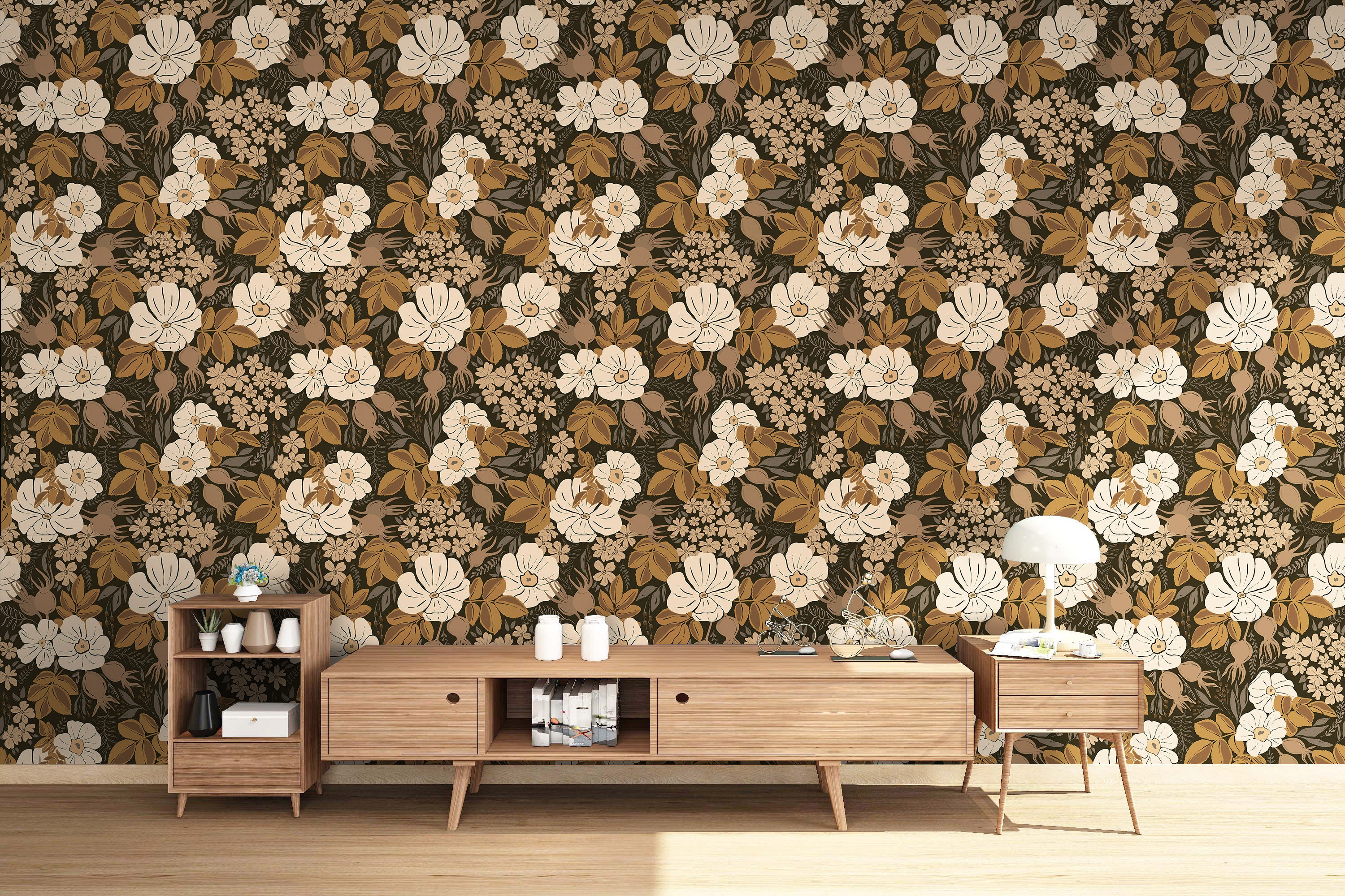 HaokHome 93275 Vintage Floral Peel and Stick Wallpaper – Beige & Brown Botanical Pattern