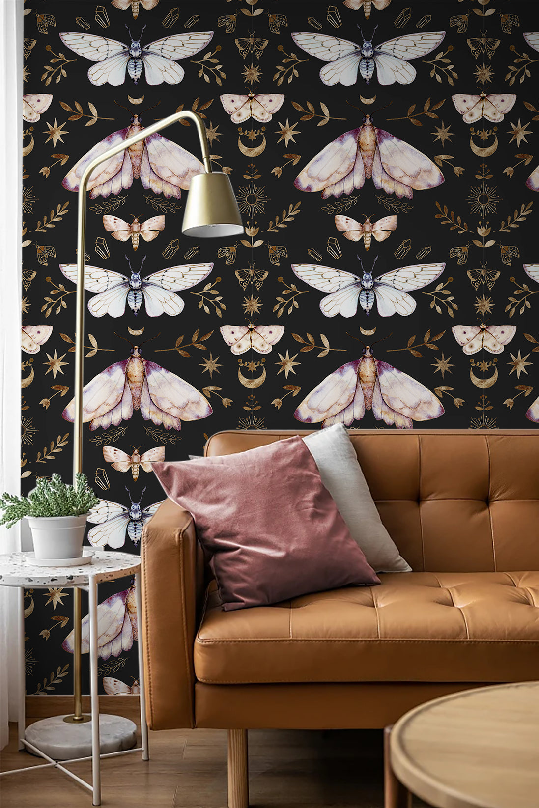 HaokHome 93296-1 Elegant Butterfly and Stars Wallpaper - Dark Aesthetic Floral Wallpaper for Unique Home Decor