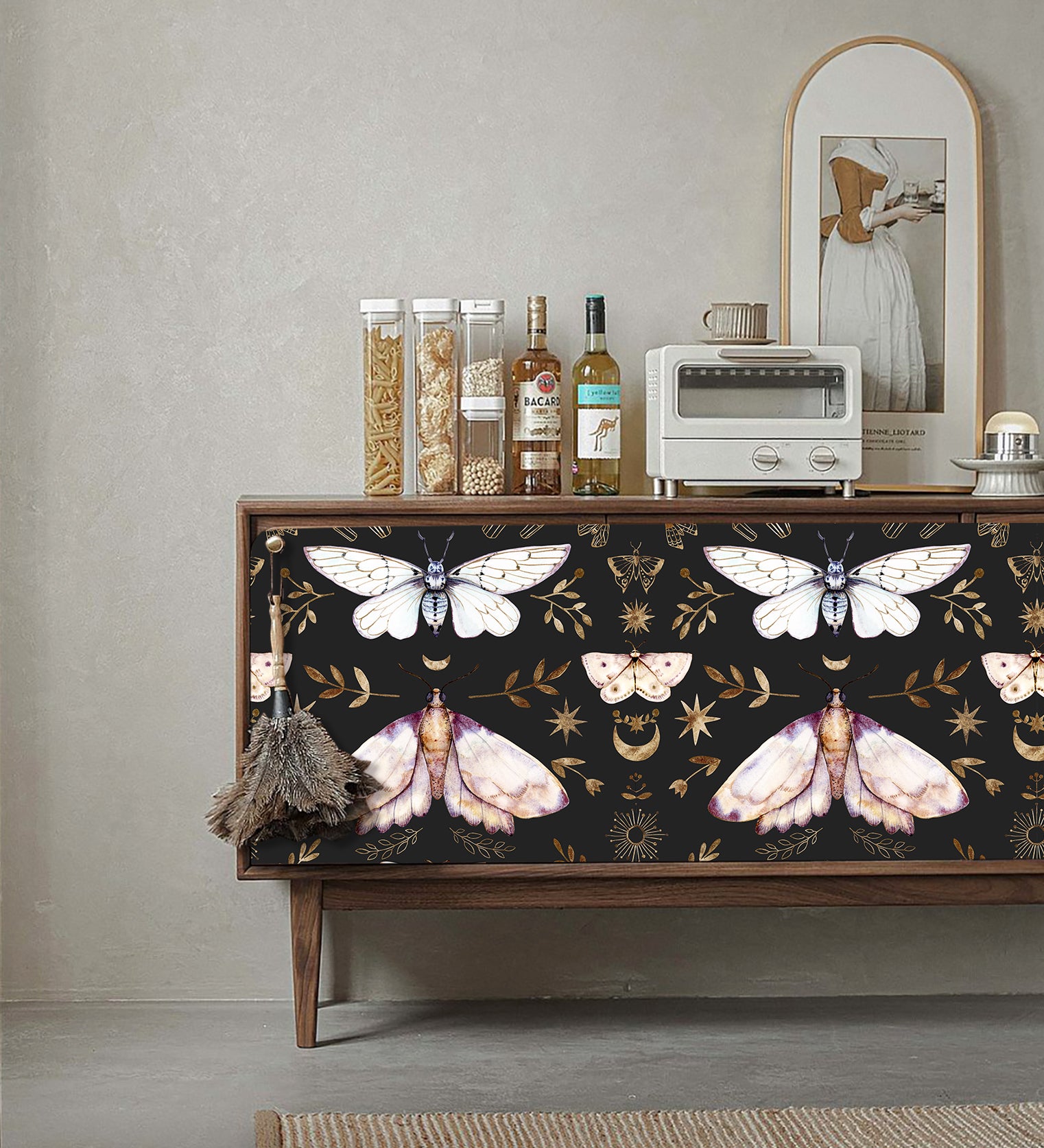HaokHome 93296-1 Elegant Butterfly and Stars Wallpaper - Dark Aesthetic Floral Wallpaper for Unique Home Decor