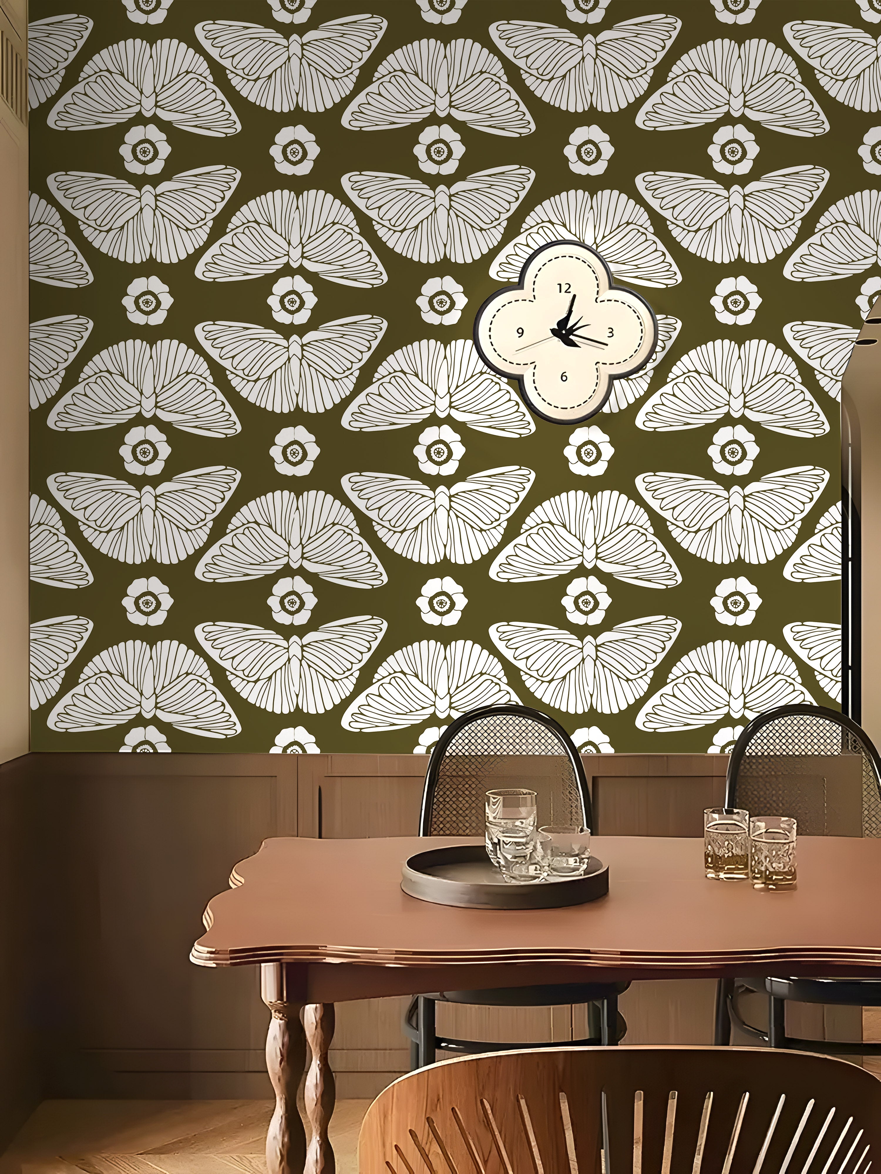 HaokHome 93387-2 Olive Green Butterfly Floral Peel and Stick Wallpaper – Removable Home Decor