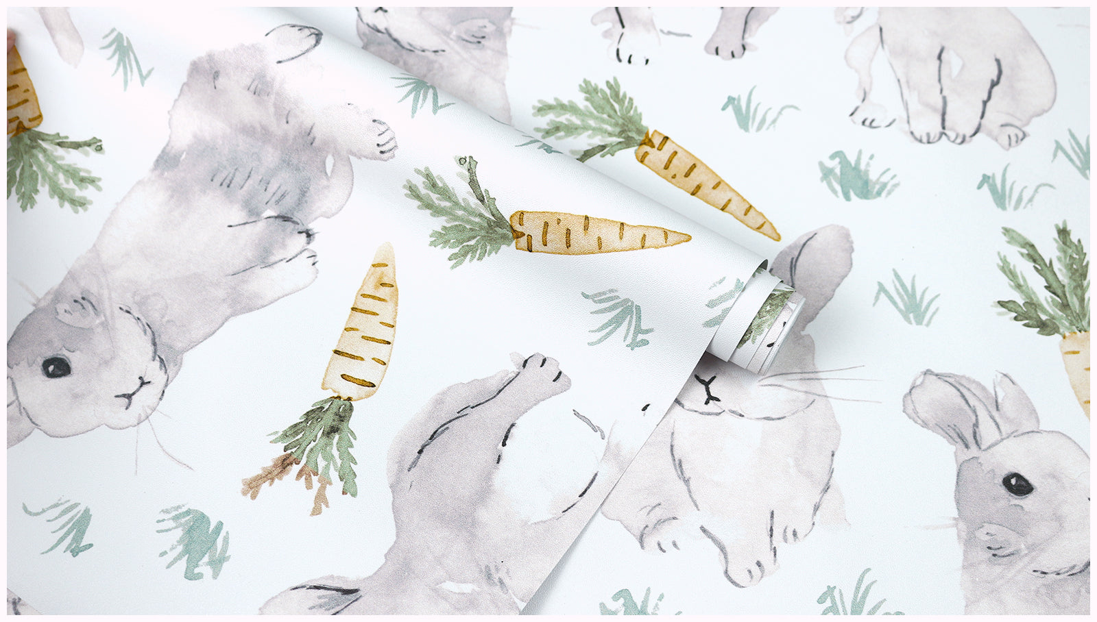 HaokHome 99037-3 Cute Bunny and Carrot Wallpaper - Playful Animal Wallpaper for Kids’ Rooms and Nurseries