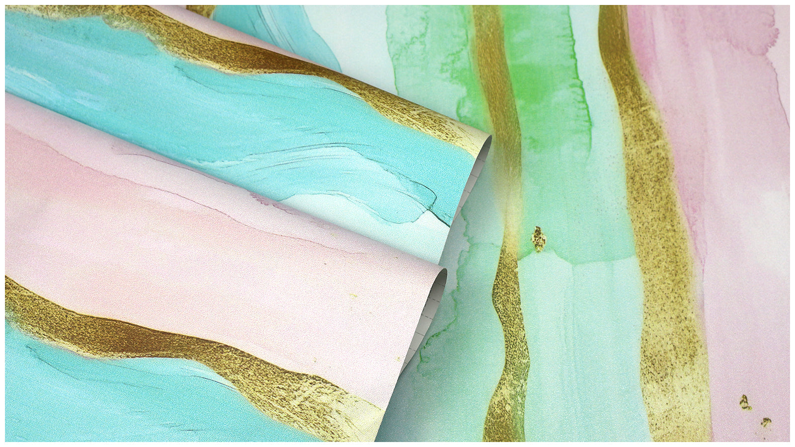 HaokHome Abstract Pastel Watercolor Stripes Wallpaper with Gold Accents