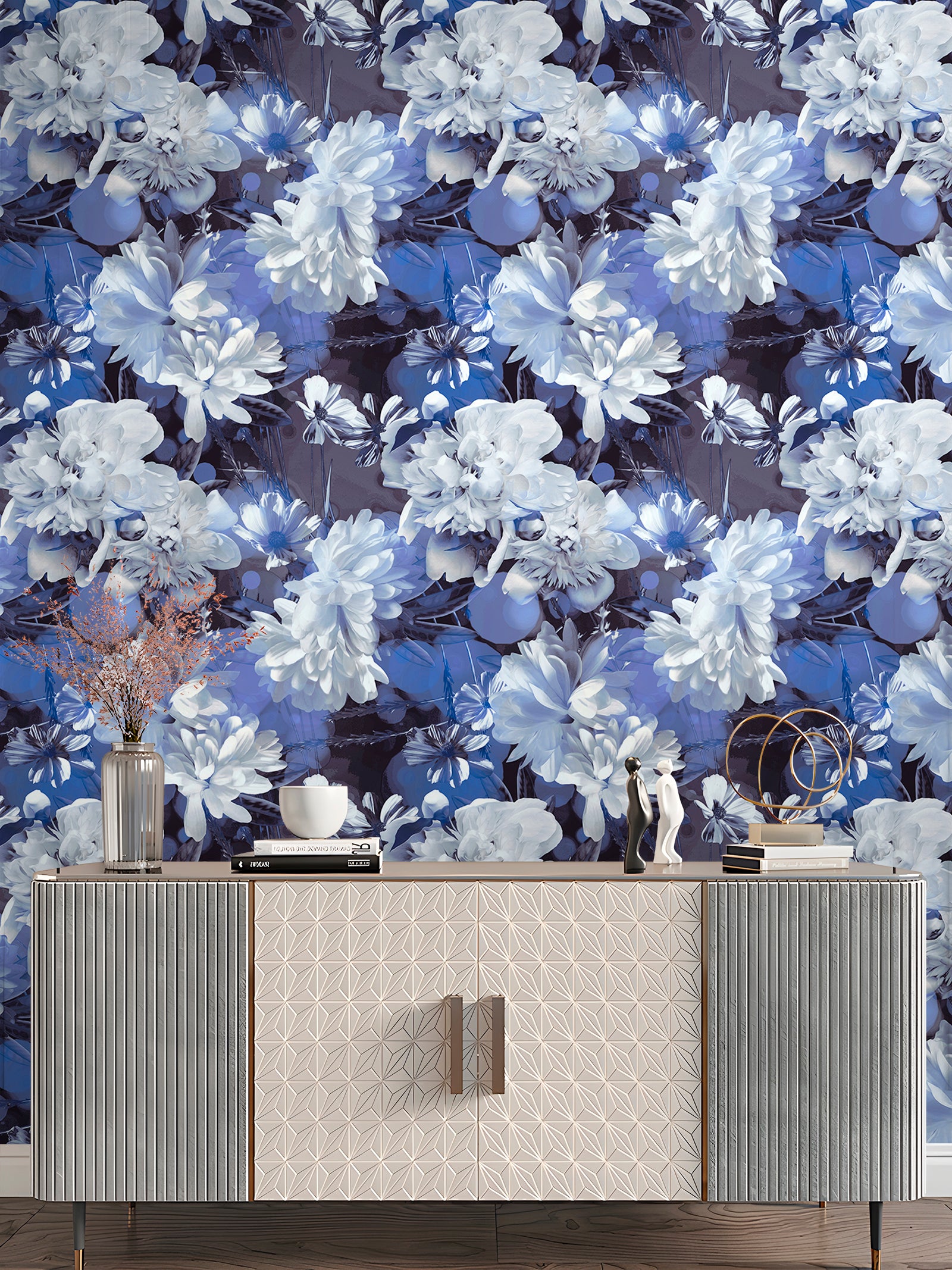 HaokHome Blue White Peony Floral Peel and Stick Wallpaper – Elegant Removable Watercolor Flower Wall Mural for Bedroom Living Room