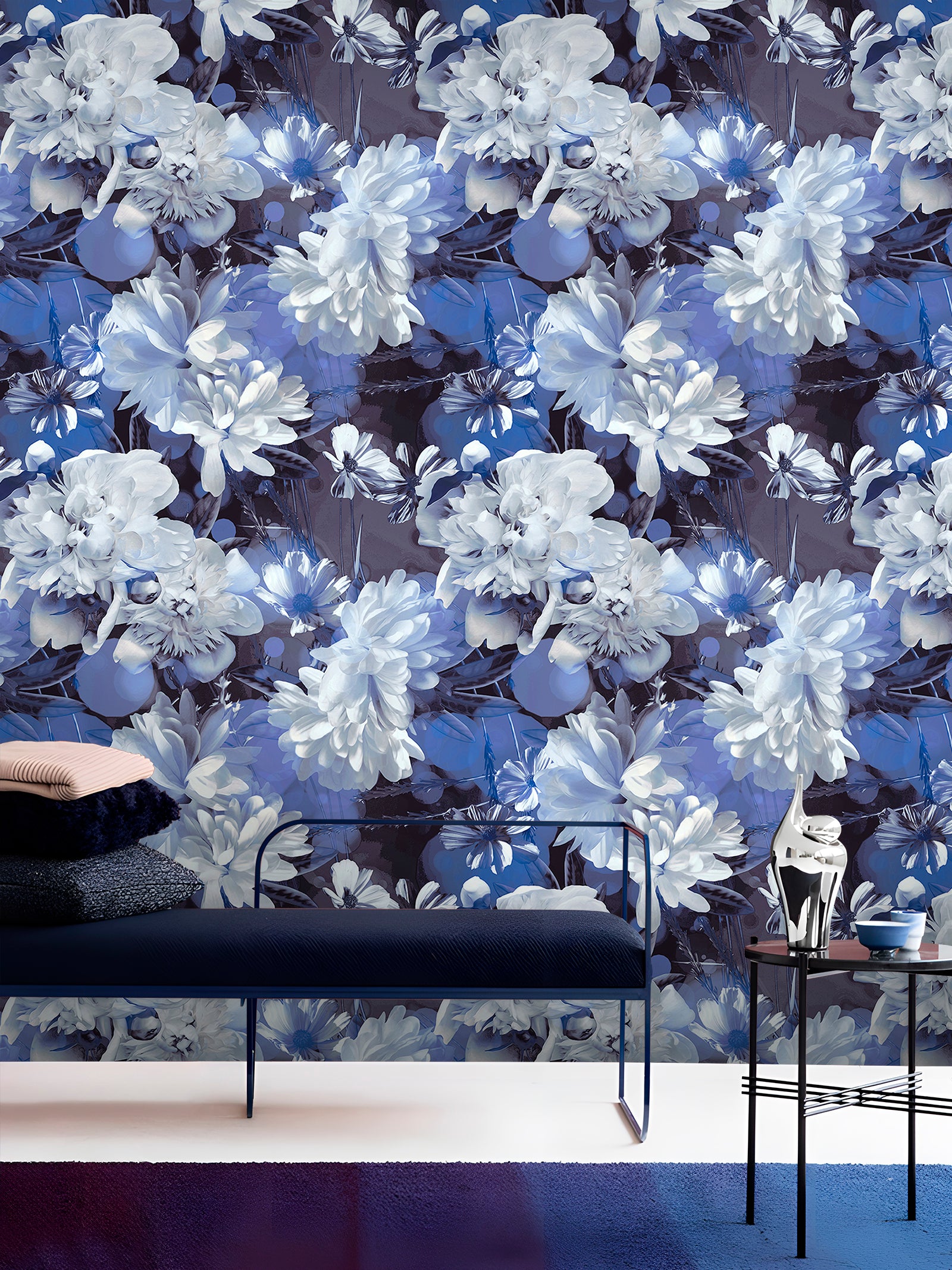 HaokHome Blue White Peony Floral Peel and Stick Wallpaper – Elegant Removable Watercolor Flower Wall Mural for Bedroom Living Room
