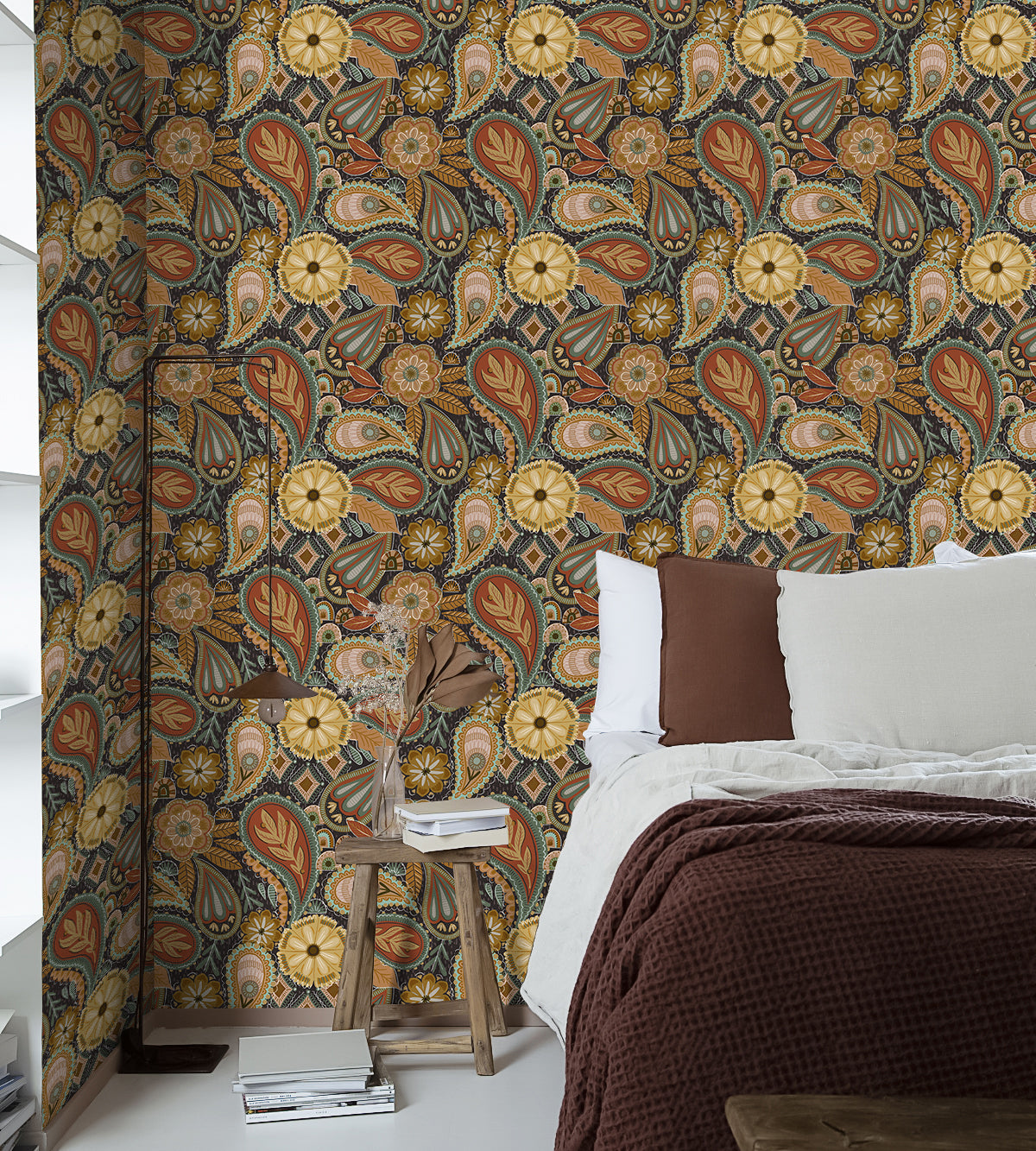 HaokHome Bohemian Paisley Floral Wallpaper Vintage Charm with Warm Earth Tones