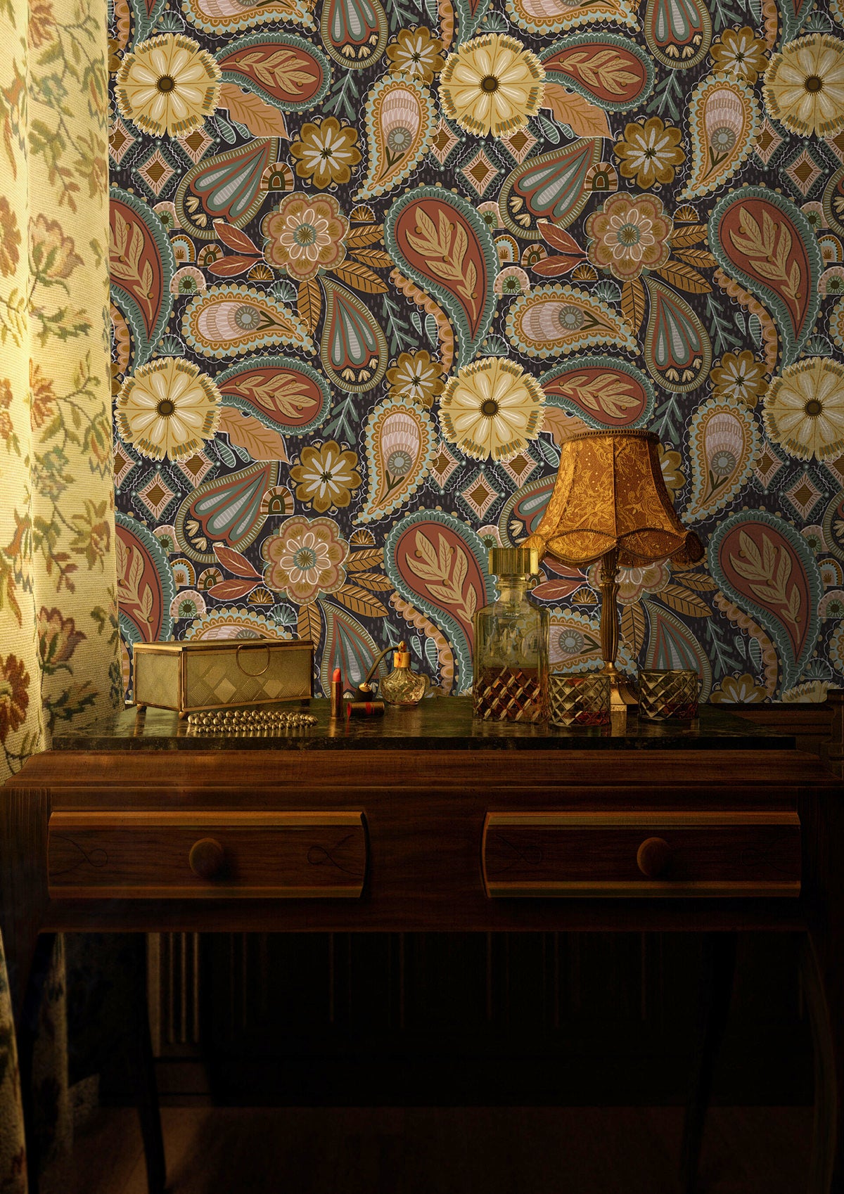 HaokHome Bohemian Paisley Floral Wallpaper Vintage Charm with Warm Earth Tones