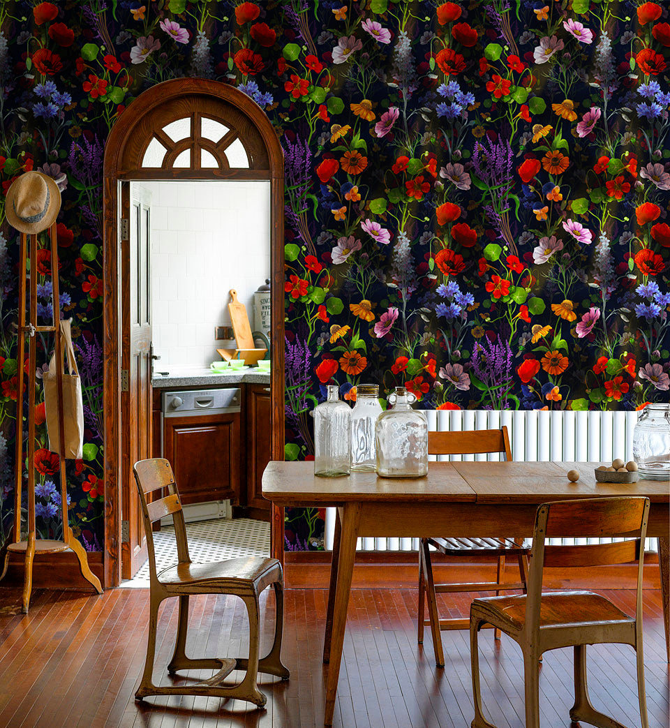 HaokHome Bold Botanical Dark Floral Wallpaper Vintage Elegance for Your Home