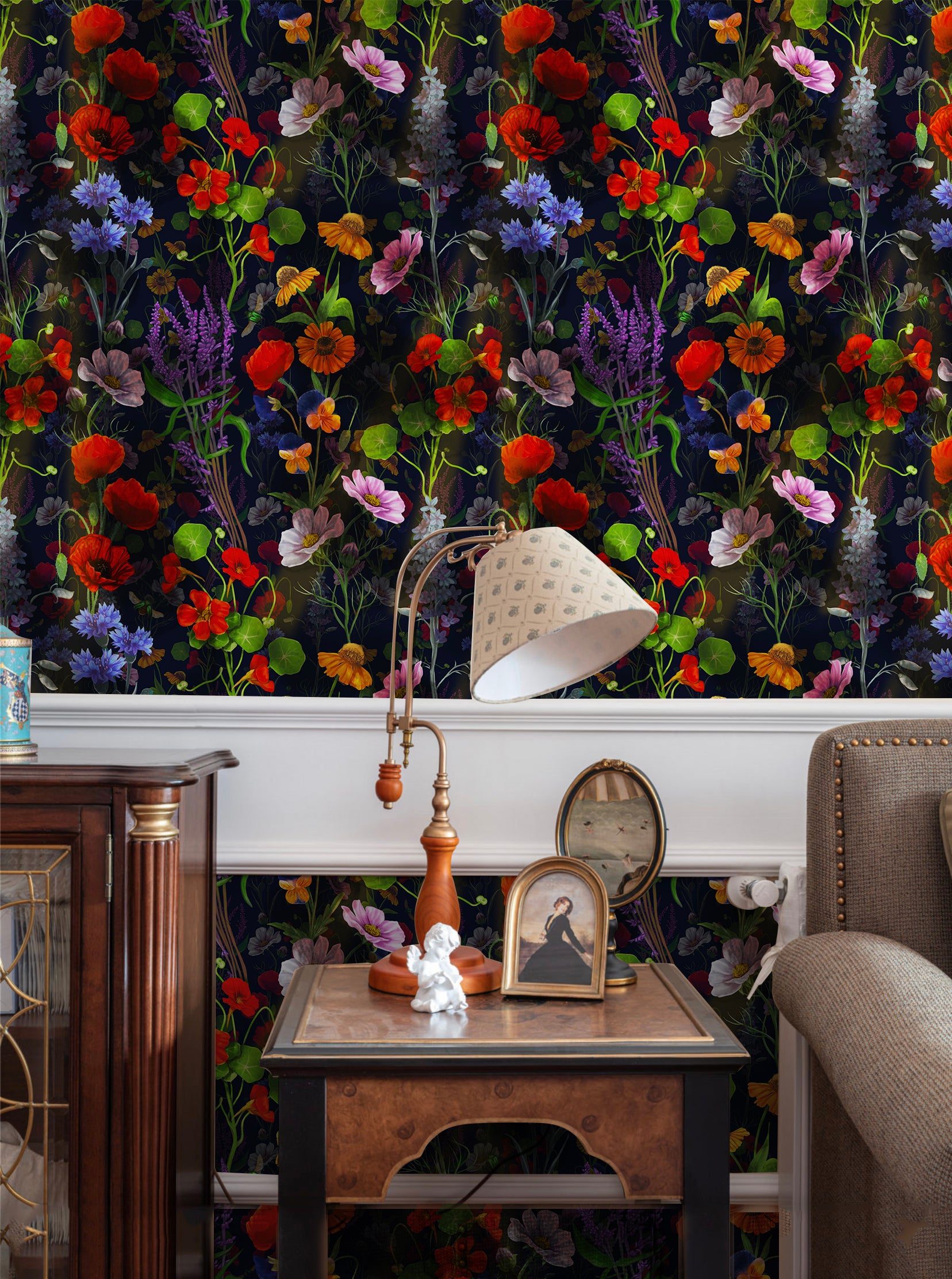 HaokHome Bold Botanical Dark Floral Wallpaper Vintage Elegance for Your Home