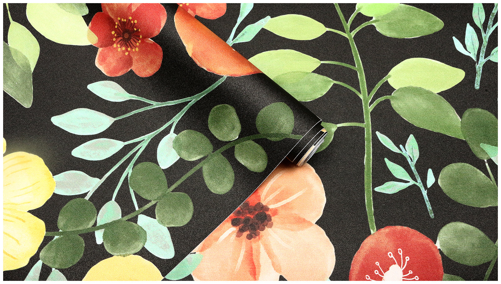 HaokHome Bold Floral Wallpaper with Black Background Vibrant Nature-Inspired Home Accent