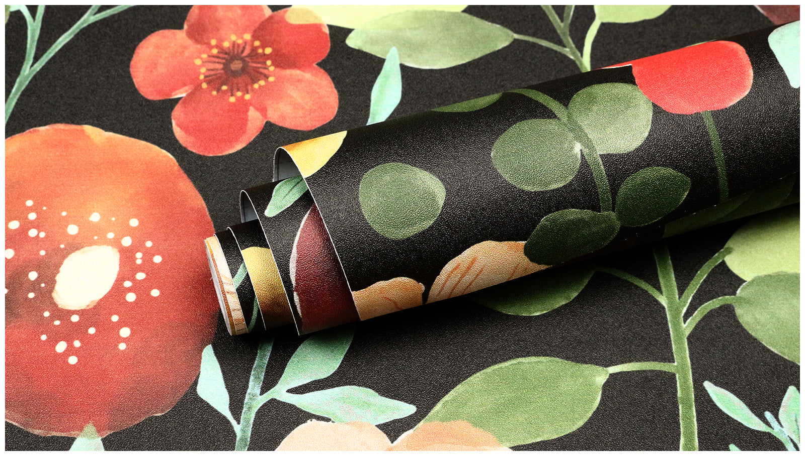 HaokHome Bold Floral Wallpaper with Black Background Vibrant Nature-Inspired Home Accent