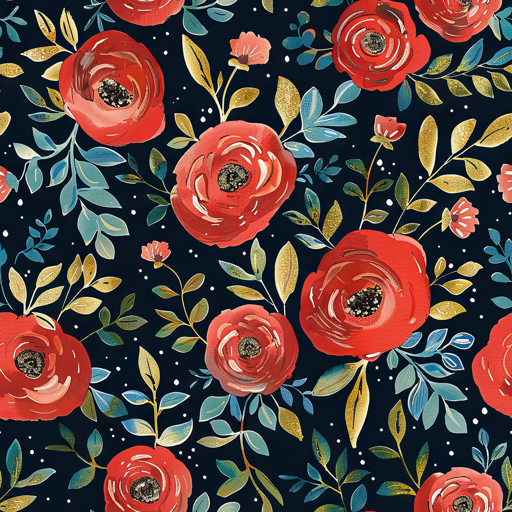 HaokHome Bold Red Poppy Floral Wallpaper Elegant Flowers and Leaves on Dark Background