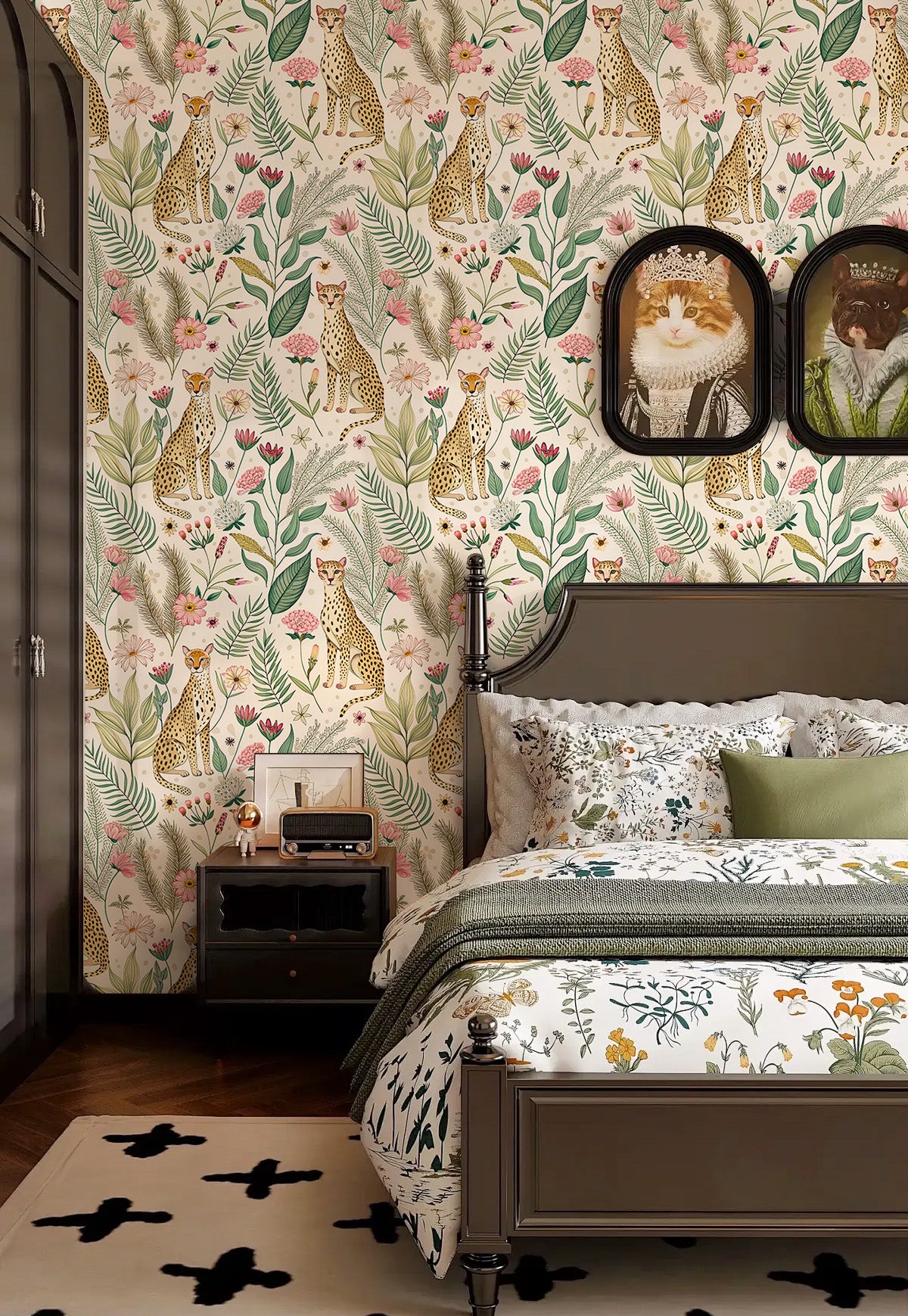 HaokHome Botanical Cheetah Wallpaper - Peel and Stick Removable Decor for Kids’ Rooms & Living Spaces