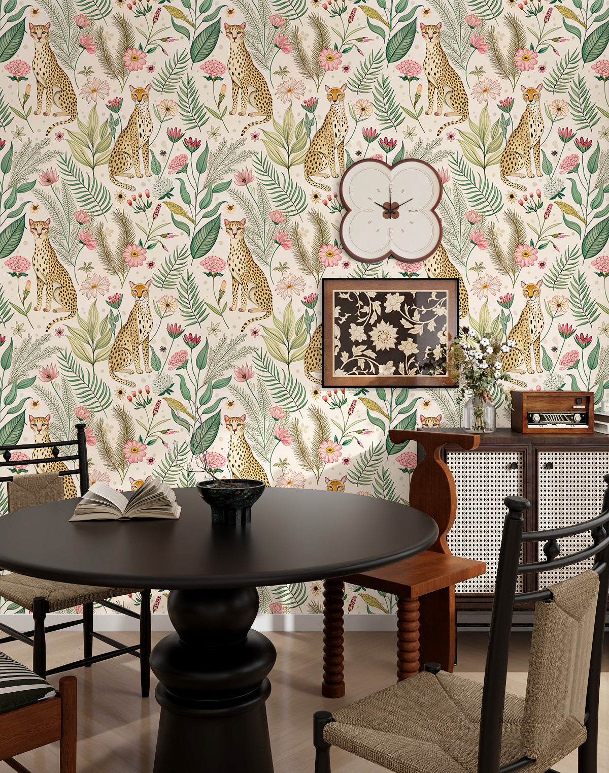 HaokHome Botanical Cheetah Wallpaper - Peel and Stick Removable Decor for Kids’ Rooms & Living Spaces