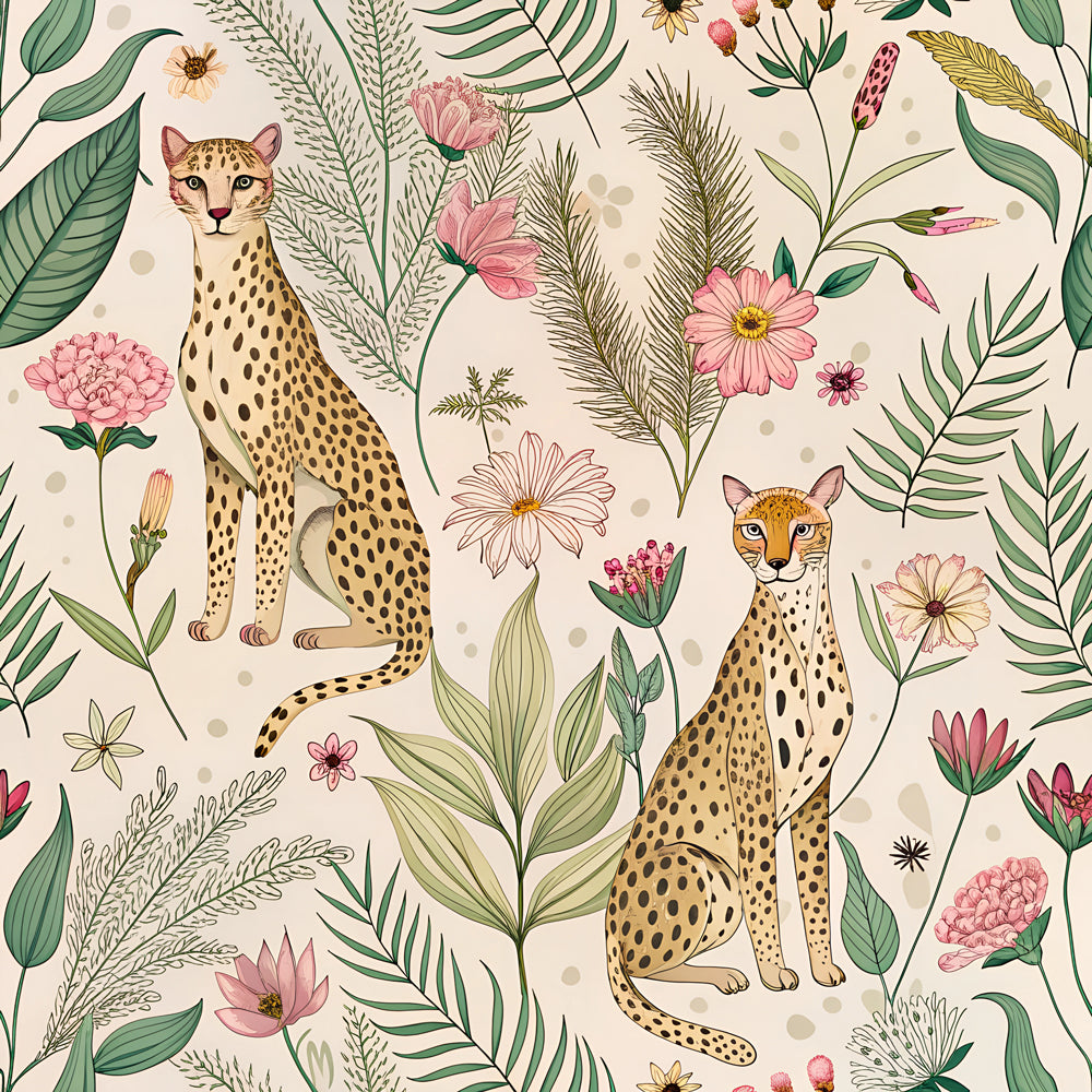 HaokHome Botanical Cheetah Wallpaper - Peel and Stick Removable Decor for Kids’ Rooms & Living Spaces
