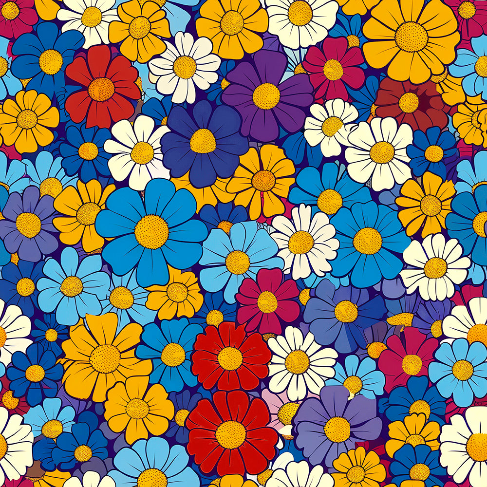 HaokHome Bright and Bold Floral Pattern Wallpaper Vibrant Daisy Design in Blue, Yellow, Red, and Purple