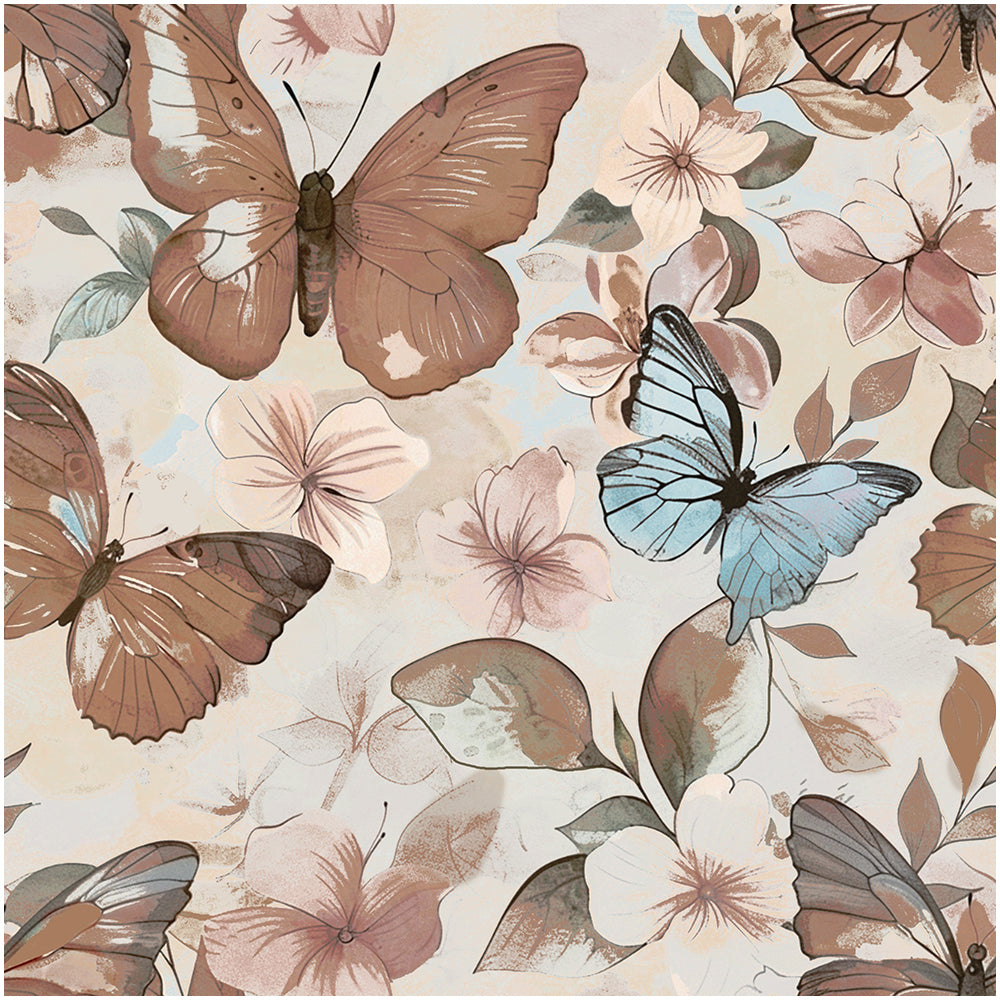 HaokHome Butterfly Floral Wallpaper Pastel Blue & Brown Butterflies with Soft Blooms on Cream Background