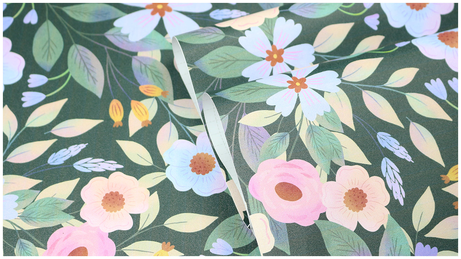 HaokHome Dark Green Background Pink Pastel Floral Wallpaper for Bedrooms & Nurseries