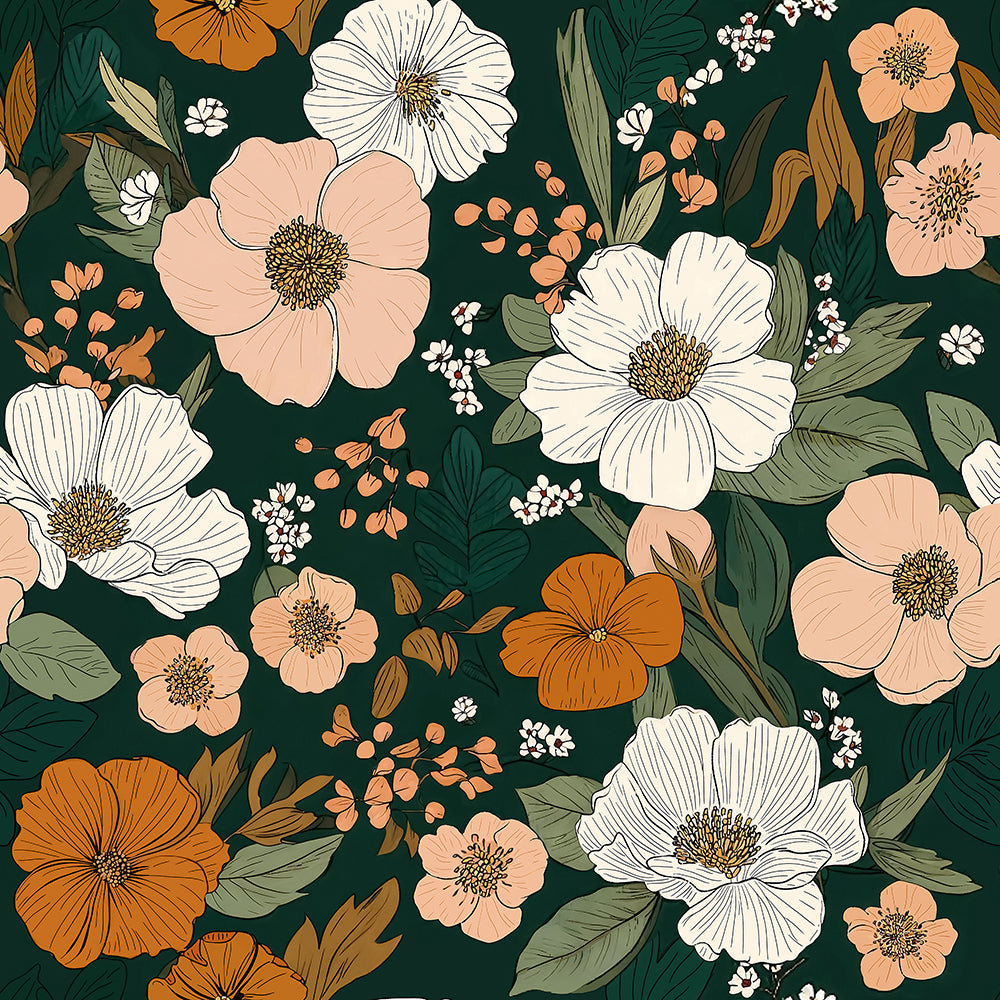 HaokHome Dark Green Boho Floral Peel and Stick Wallpaper Removable Vintage Botanical Wall Mural
