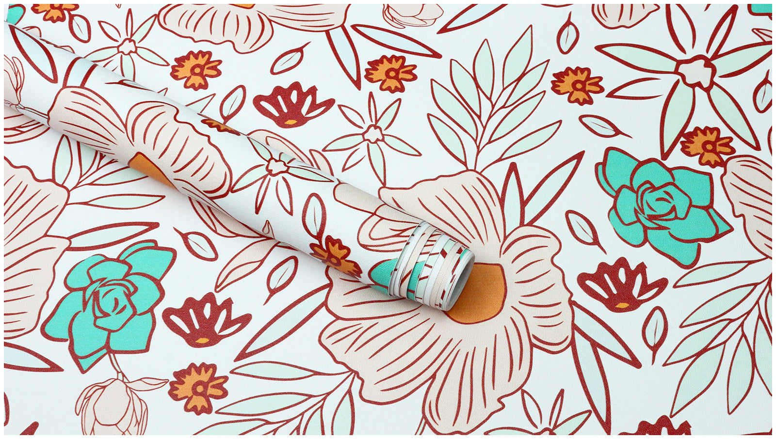 HaokHome Earthy and Aqua Tones Playful Floral Line Art Wallpaper