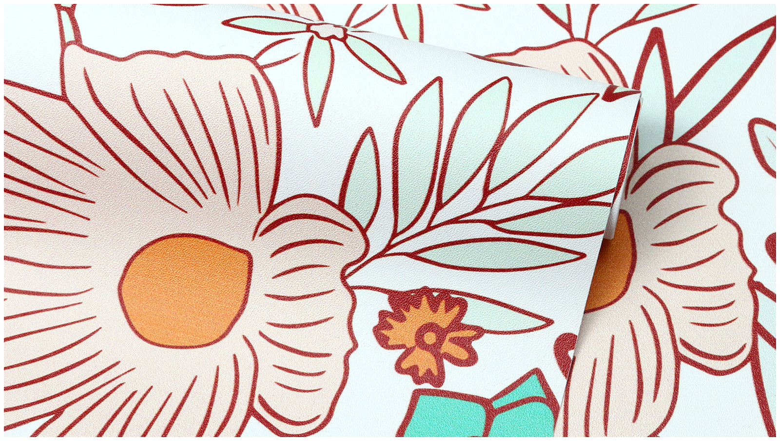 HaokHome Earthy and Aqua Tones Playful Floral Line Art Wallpaper