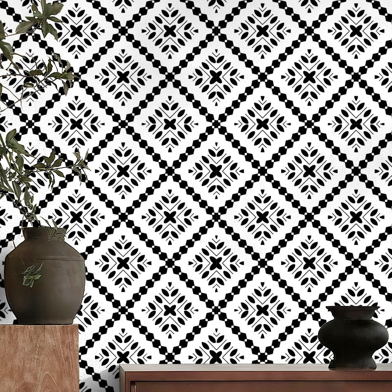 HaokHome Elegant Black and White Diamond Pattern Wallpaper Modern Geometric Design with Chic Detailing