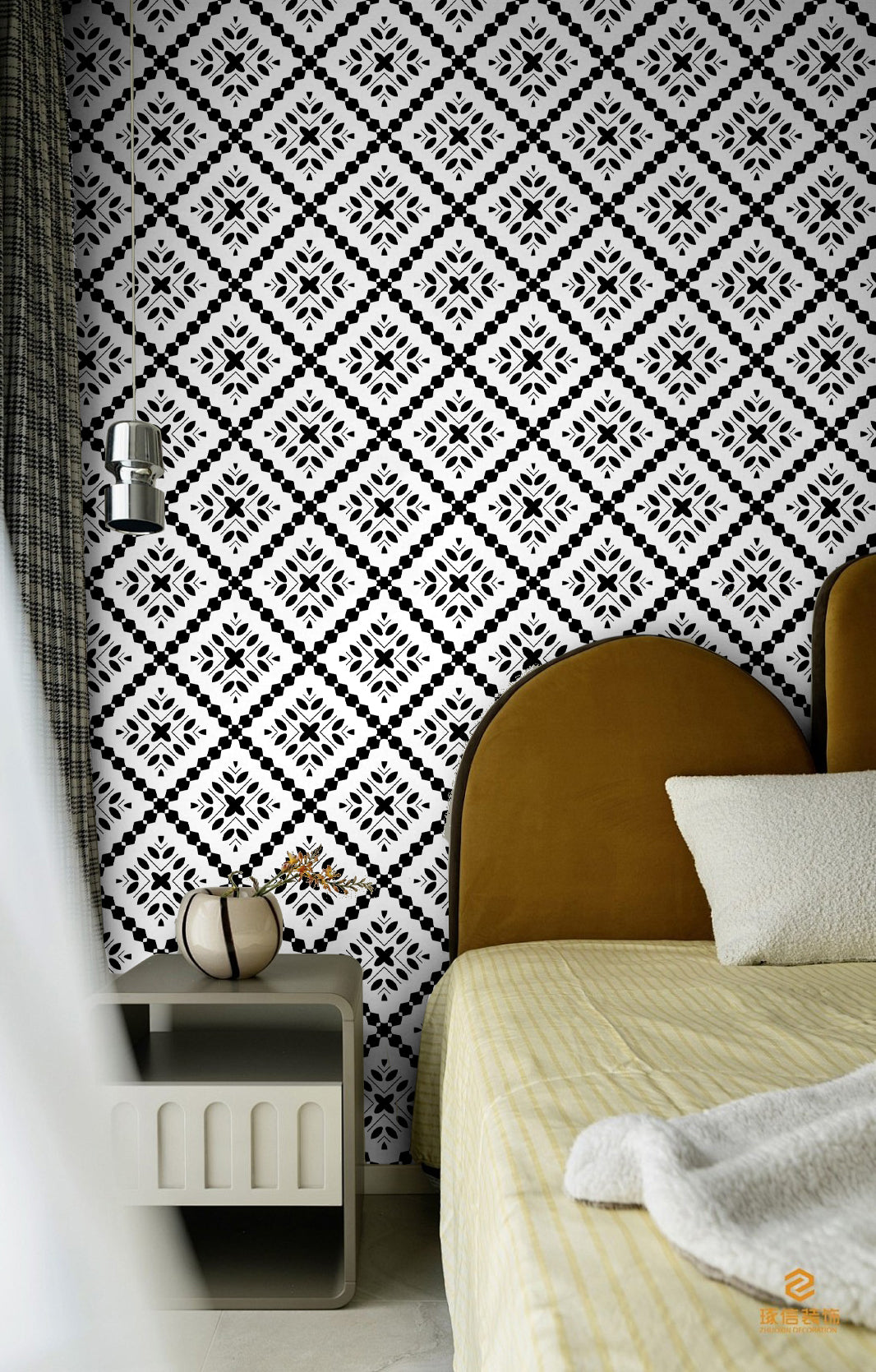 HaokHome Elegant Black and White Diamond Pattern Wallpaper Modern Geometric Design with Chic Detailing