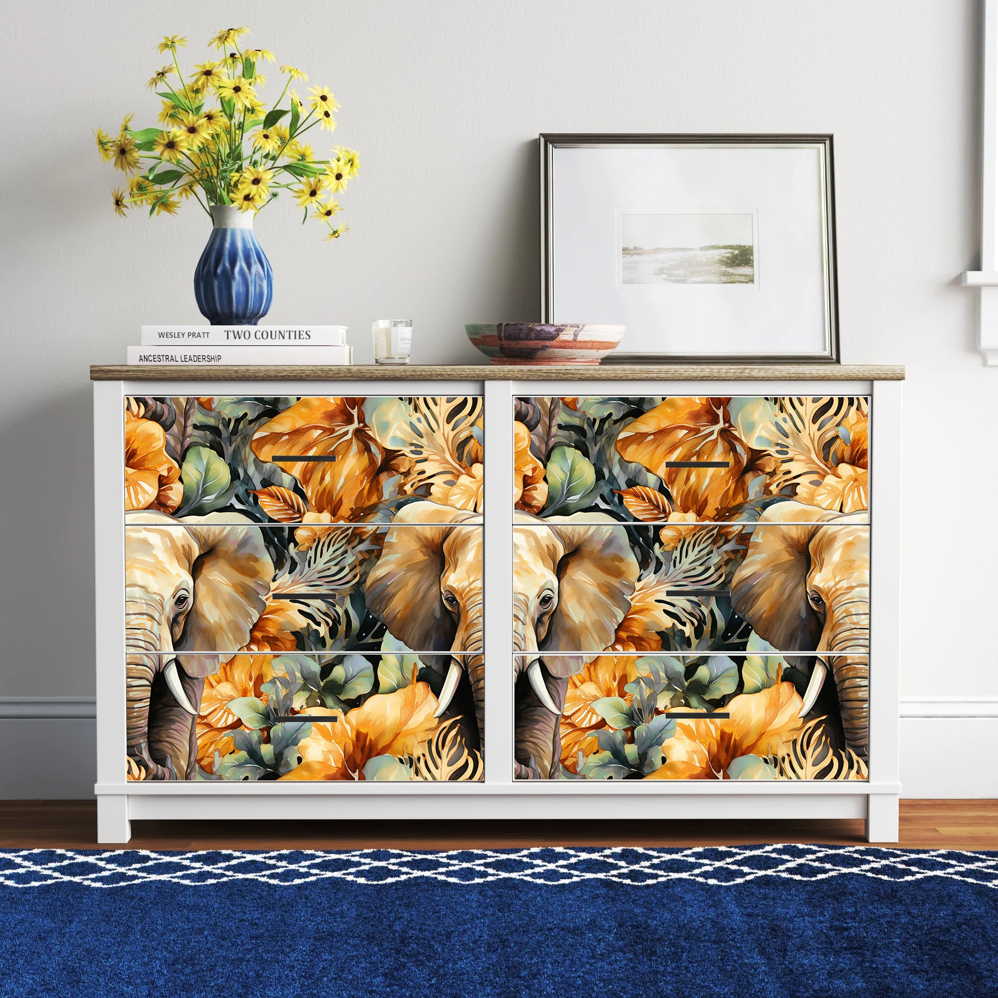 HaokHome Elegant Elephant and Tropical Floral Wallpaper Warm Earth Tones with a Bold Animal Design